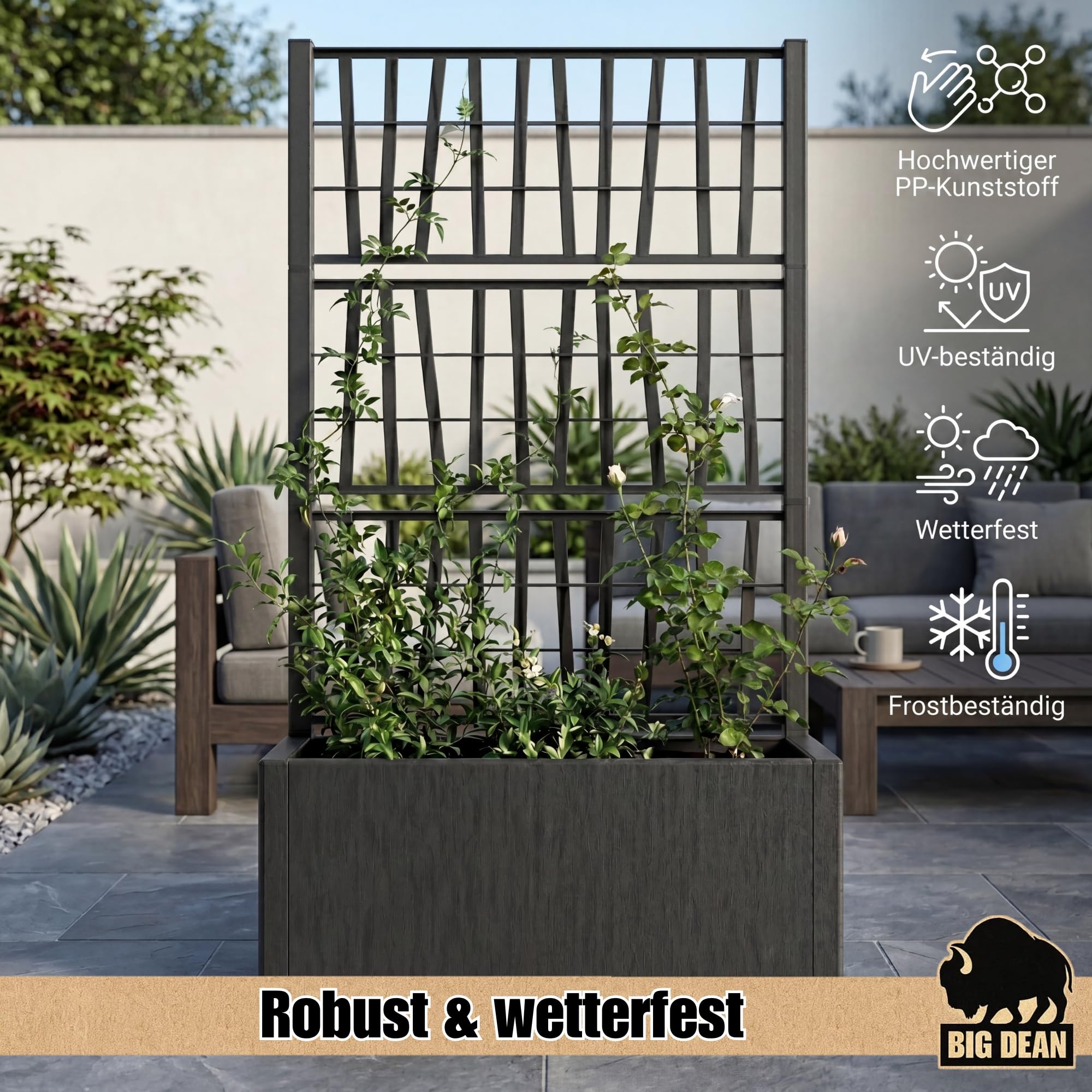 BigDean 2X Blumenkasten mit Rankgitter Pflanzkasten 80x36x 140 cm hoch | Made in Europa