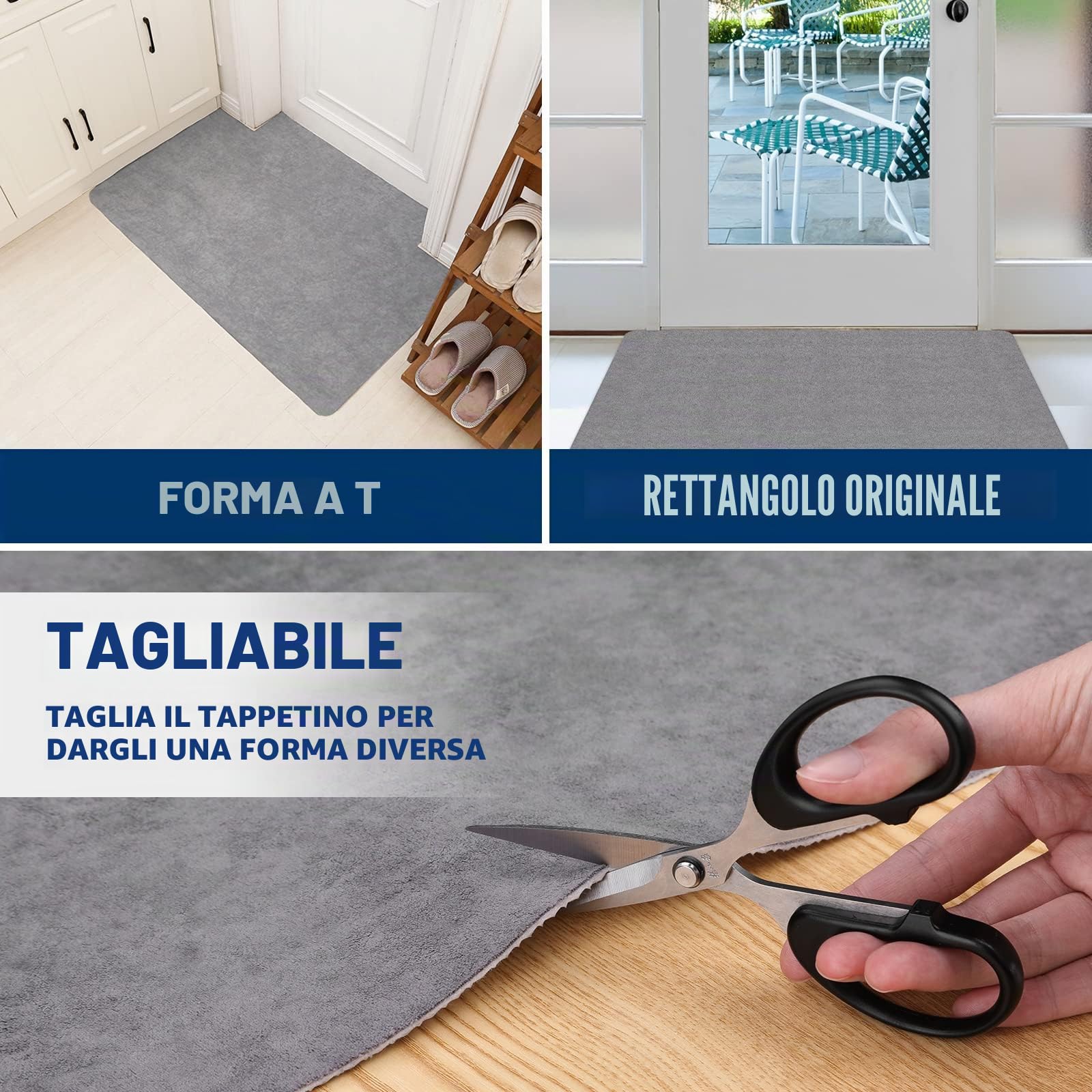 DFIONC - Zerbino per interni, lavabile, zerbino catturasporco, super sottile, resistente, tappeto da cucina assorbente, zerbino antiscivolo