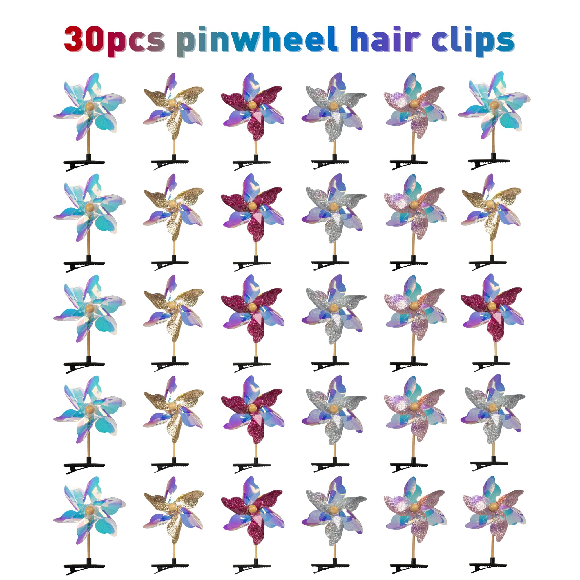Haarnadeln mit Pailletten, Windrad, für Teenager, Mädchen, Haarstyling-Zubehör, Haarspangen, niedliche Windmühle, verschiedene Krokodil-Haarspangen mit Windspiel, 30 Stück