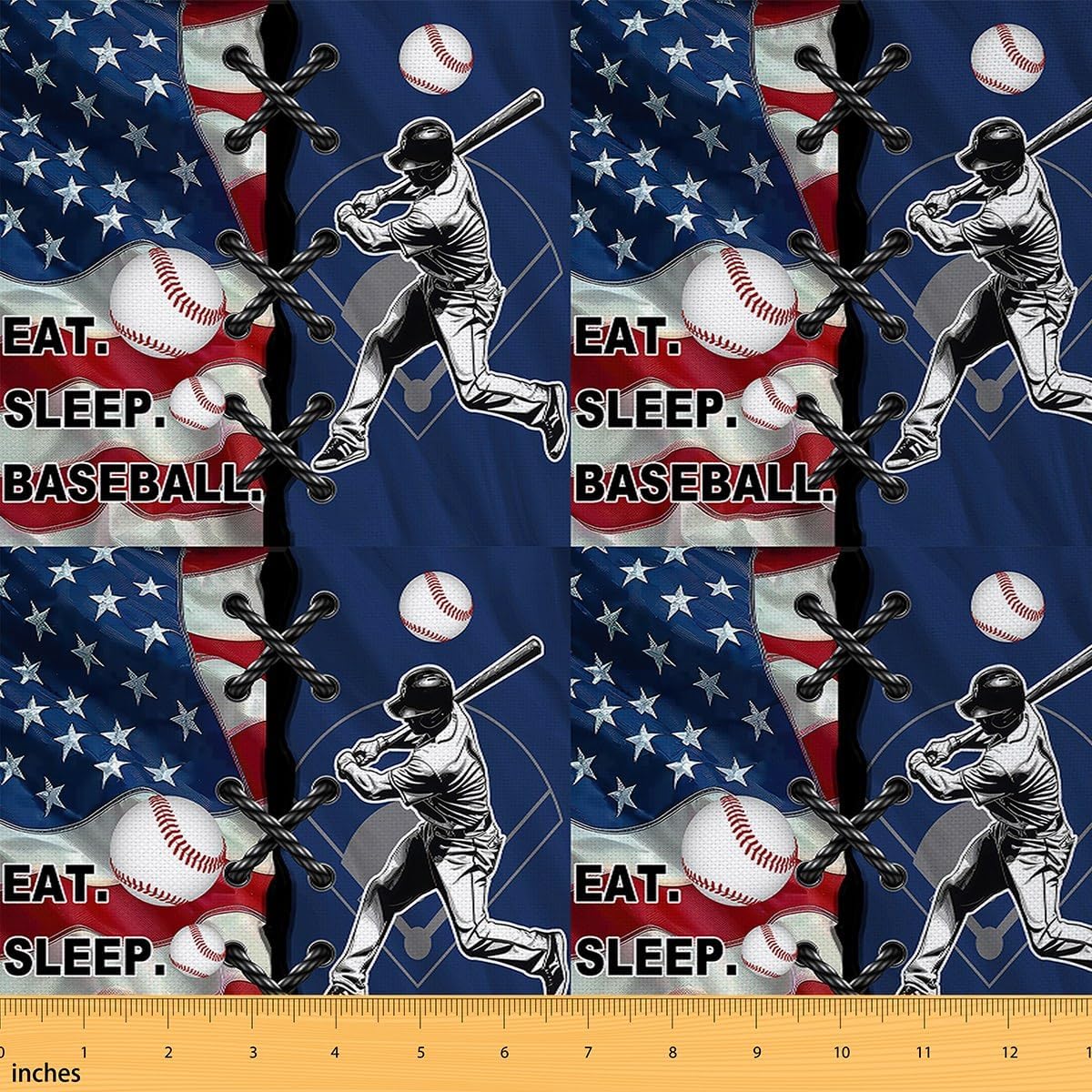 Feelyou Baseball Waterproof Outdoor Fabric 2 Yards Baseball Sports Game Fabric by The Yard Baseball Lover American Flag Upholstery Fabric for Chairs Baseball Ball Room Decor DIY Reupholstery Fabric