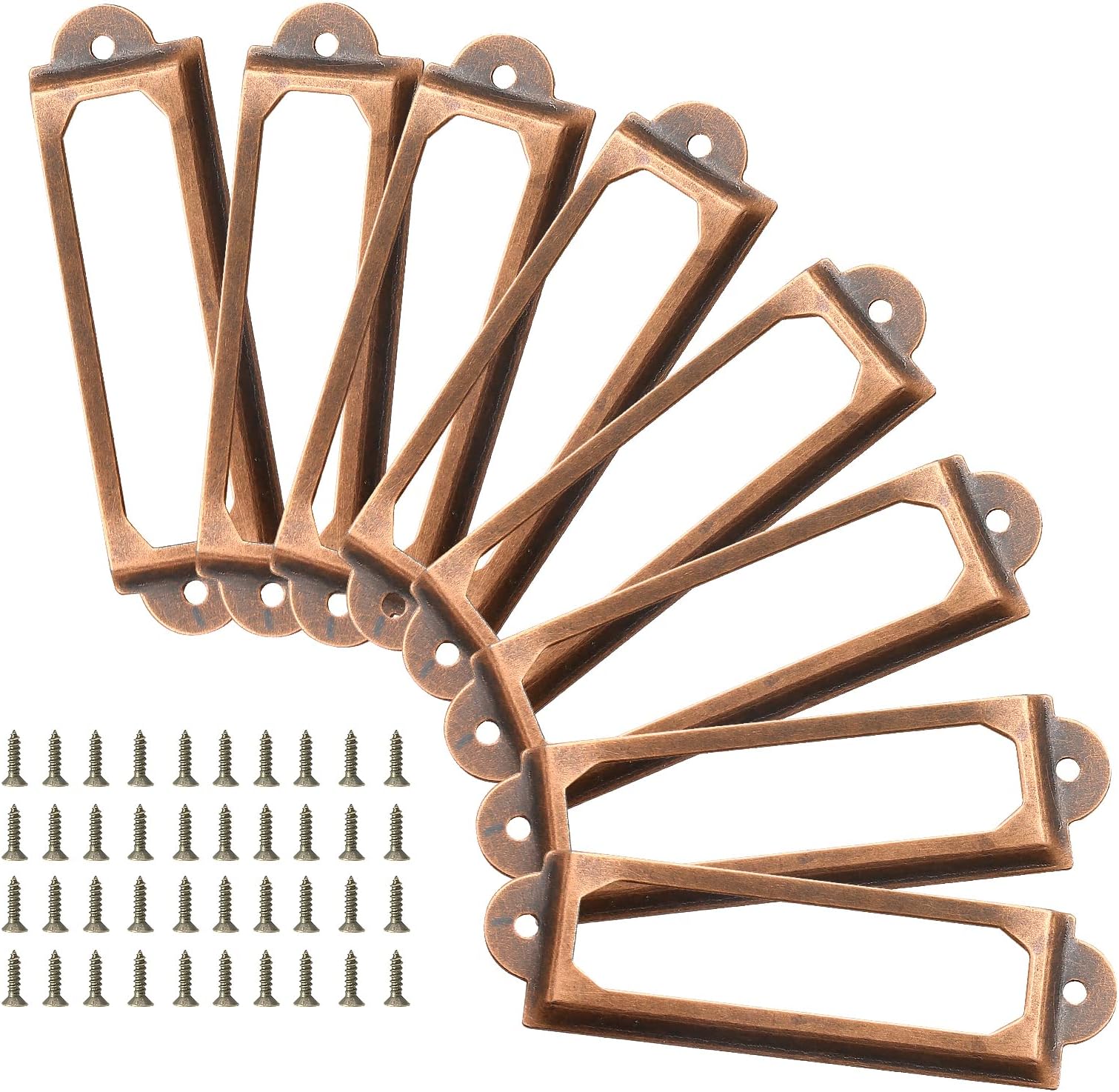 Piutouyar 40Pcs Antique Label Holder 60mm x 17mm Metal Name Card Frame for Library Drawer Tags Office Cabinet Shelves with Screws (Copper)