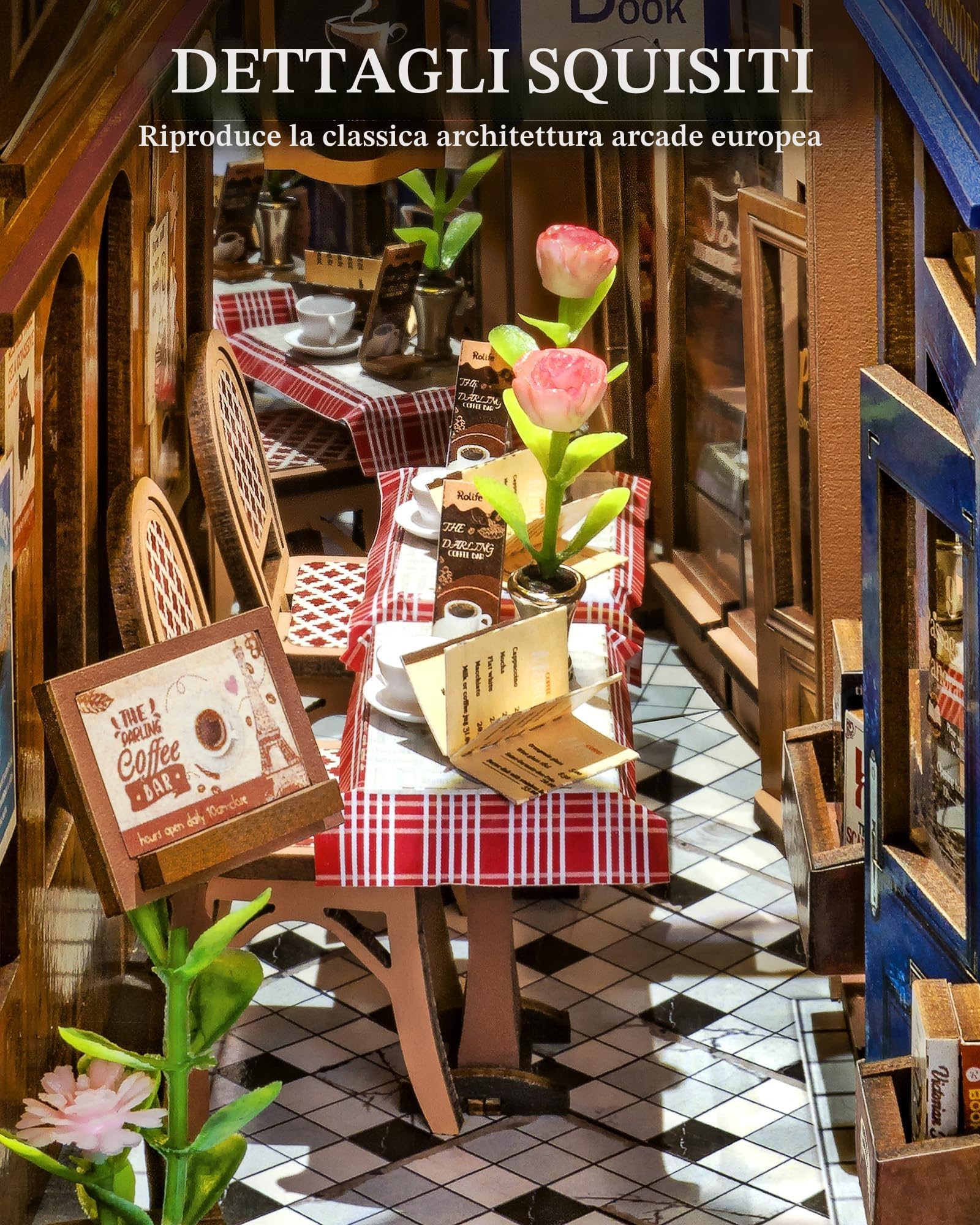 ROBOTIME Book Nook Kit Arcade Dating, Booknook con Pannello Antipolvere Casa delle Bambole In Legno, Modellismo da Costruire Adulti Regali per Adulti e Adolescenti