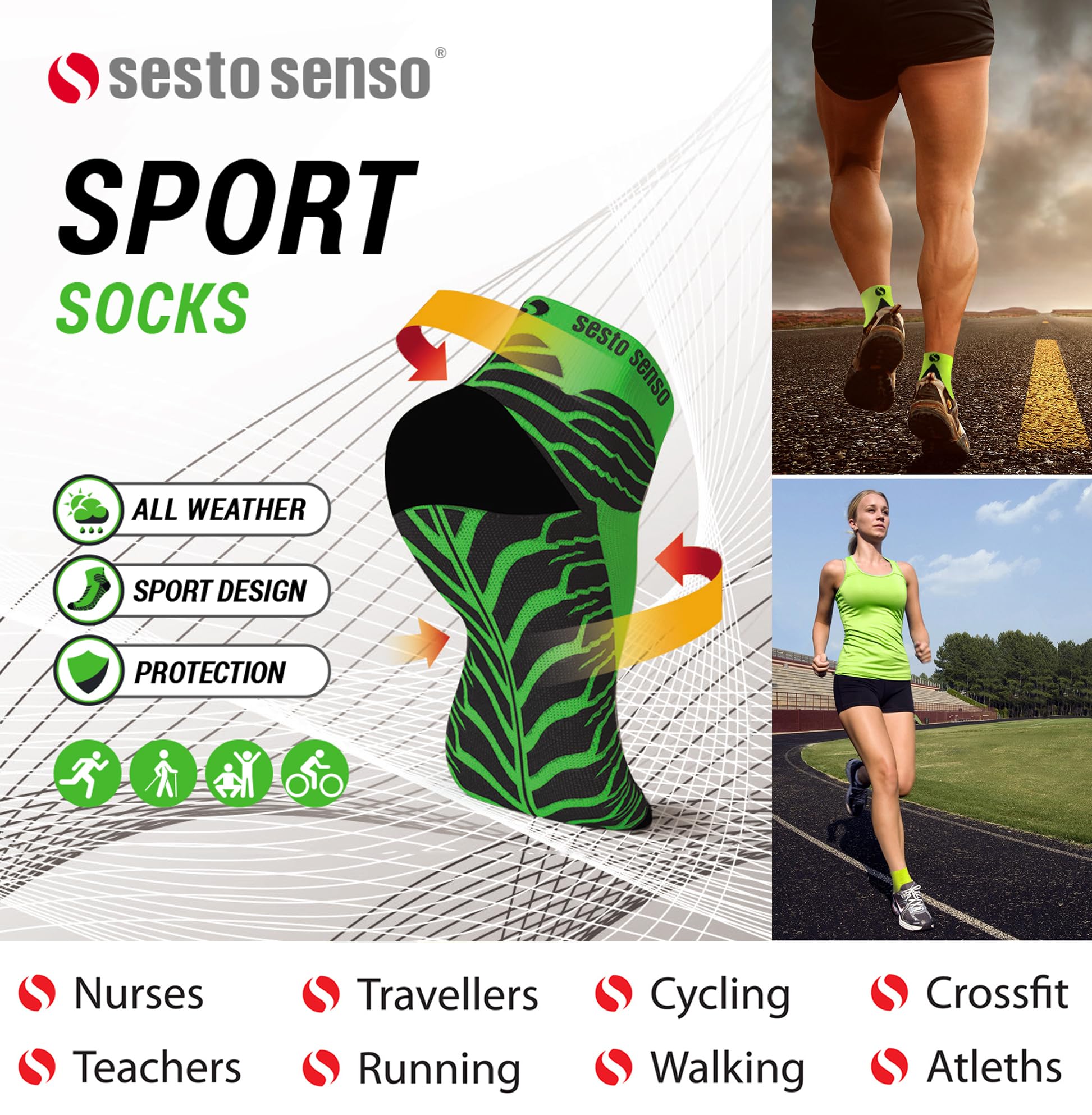 sesto senso Kolorowe skarpety sportowe do biegania damskie męskie zestaw 3-12 par