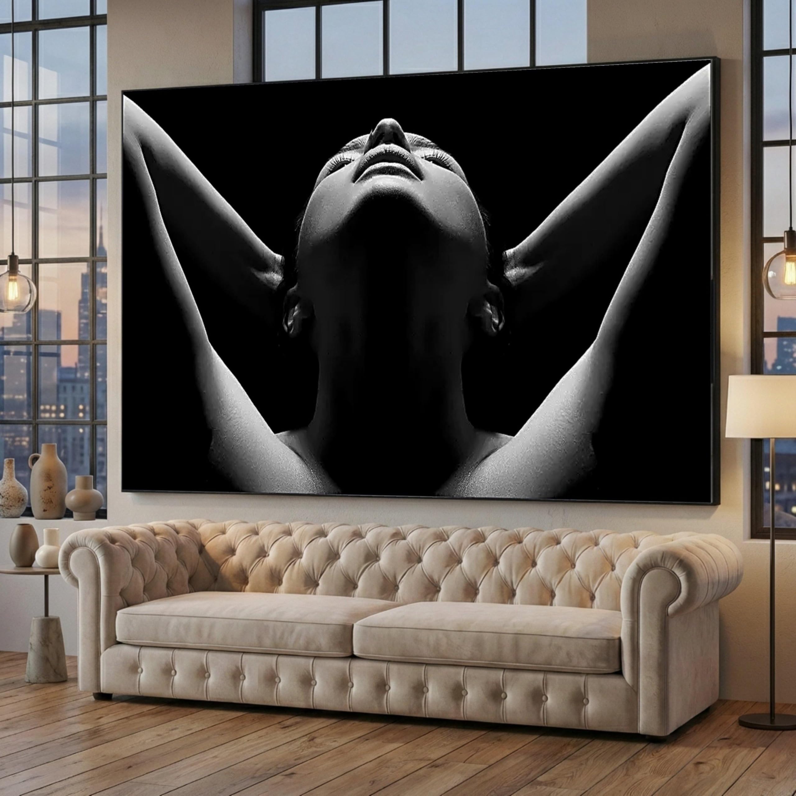 LMYCHENG Black White Female Silhouette Painting Canvas Art, Abstract Wall Decor Canvas print(70x110cm/Internal Frame)