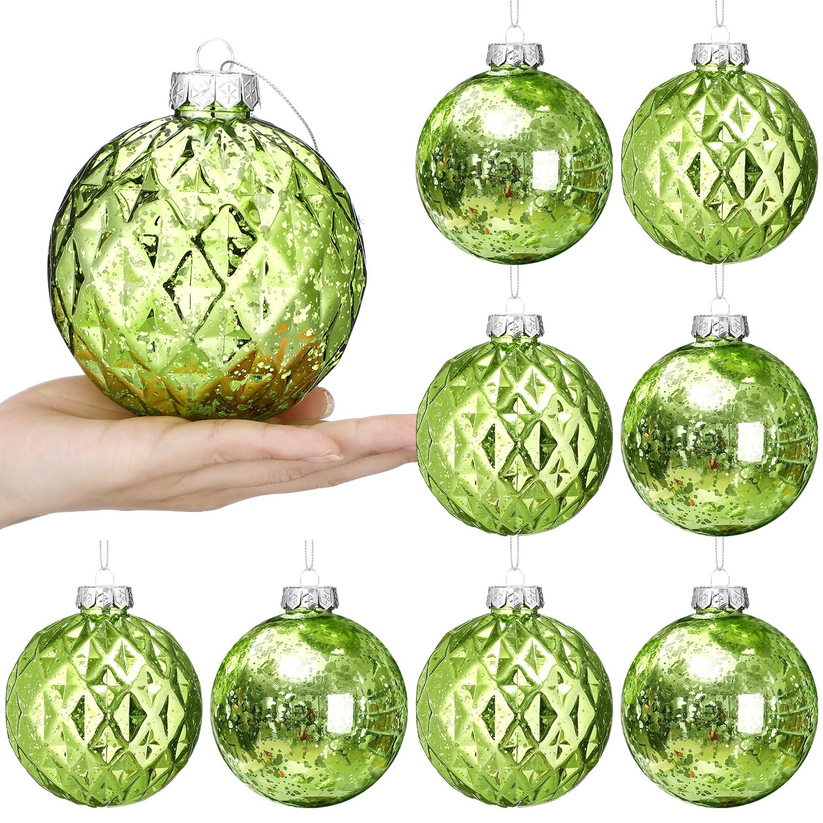 Syhood 8 esferas de Navidad grandes de 4 pulgadas, adornos inastillables, bolas de plástico con acabado de mercurio vintage, decoraciones colgantes para árboles de Navidad, bodas, fiestas,
