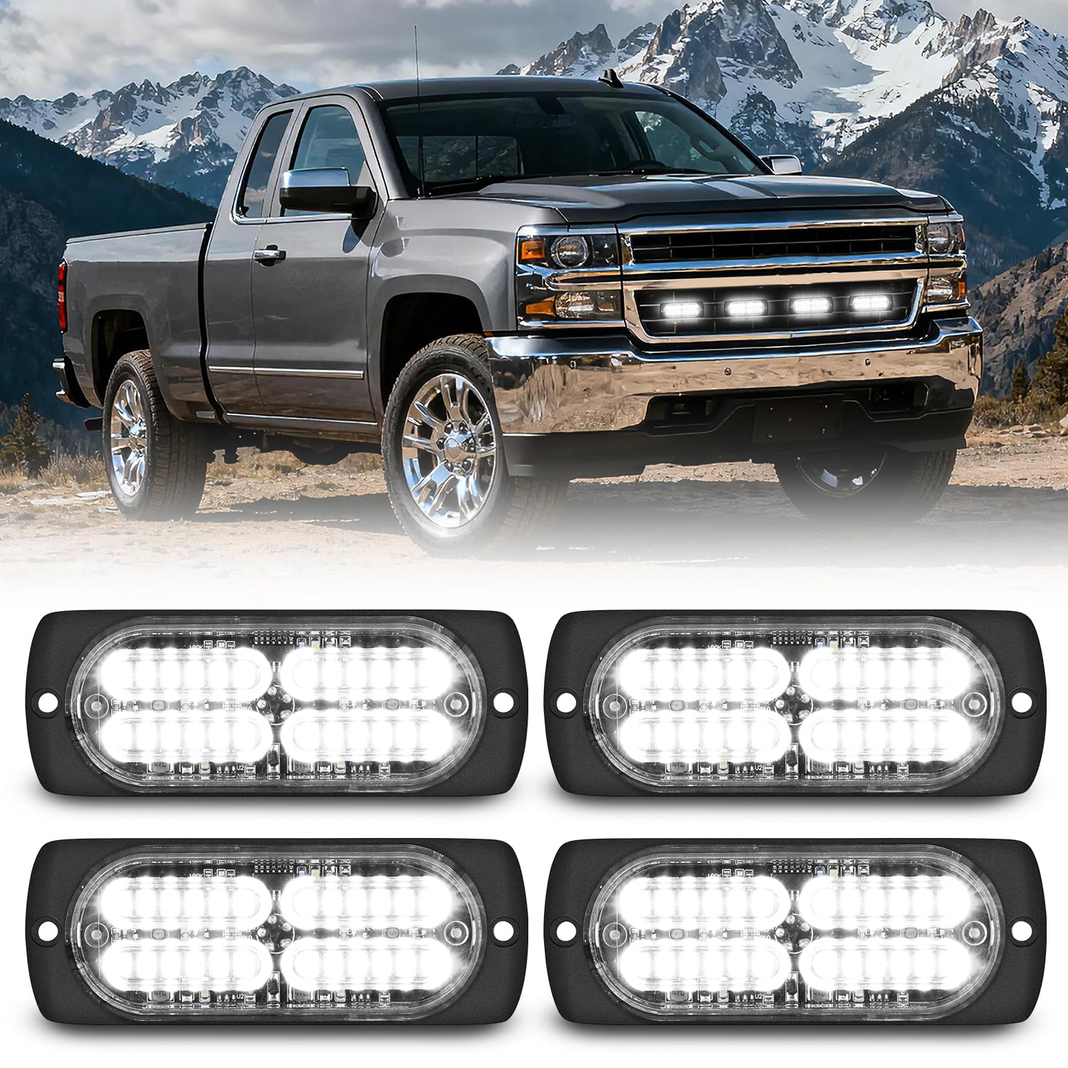 Nilight 4PCS 24LED White Strobe Light 12V/24V Grille Surface Mount