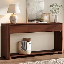 YANSNWO 63" Console Table with 3 Drawers, Modern Entryway Table, Walnut