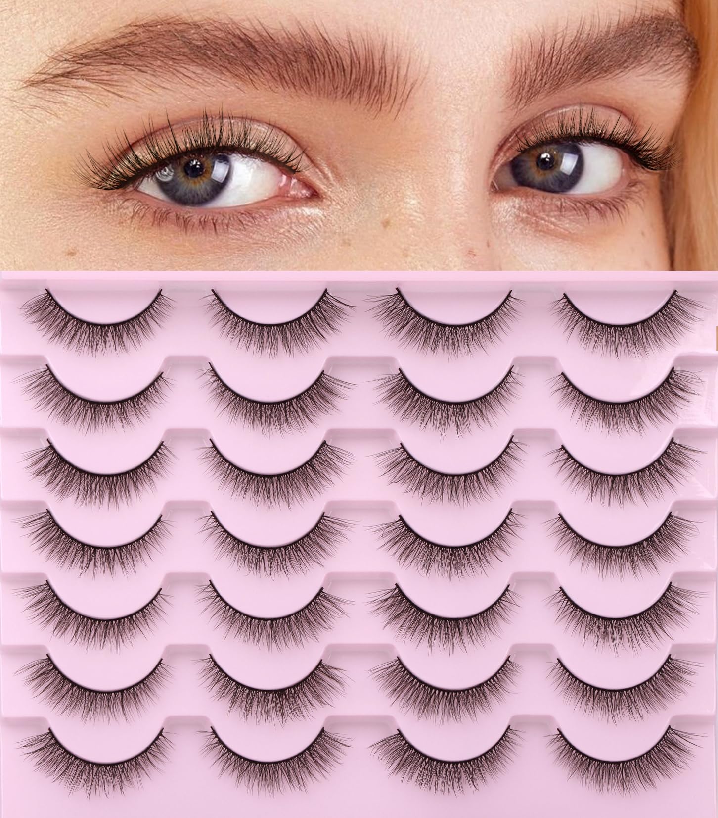 Kiromiro Natural Lashes 10mm Wispy False Eyelashes Natural Look Faux Mink Wispies Eyelashes Soft Strip Lashes Pack (No Glue Included)