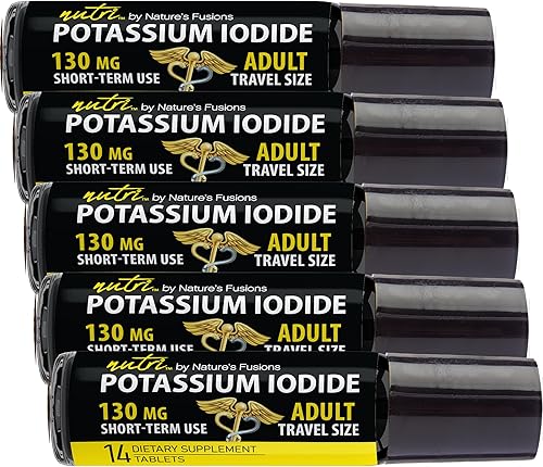 Paquete de 5 tabletas de yoduro de potasio Nutri de 130 mg - Tamaño de viaje 14 tabletas de yoduro de potasio - Protector de tiroides tabletas de