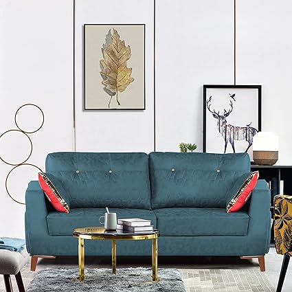Adorn India Premium Phoenix 3 Seater Sofa (Leatherette Suede Fabric Colour Blue)