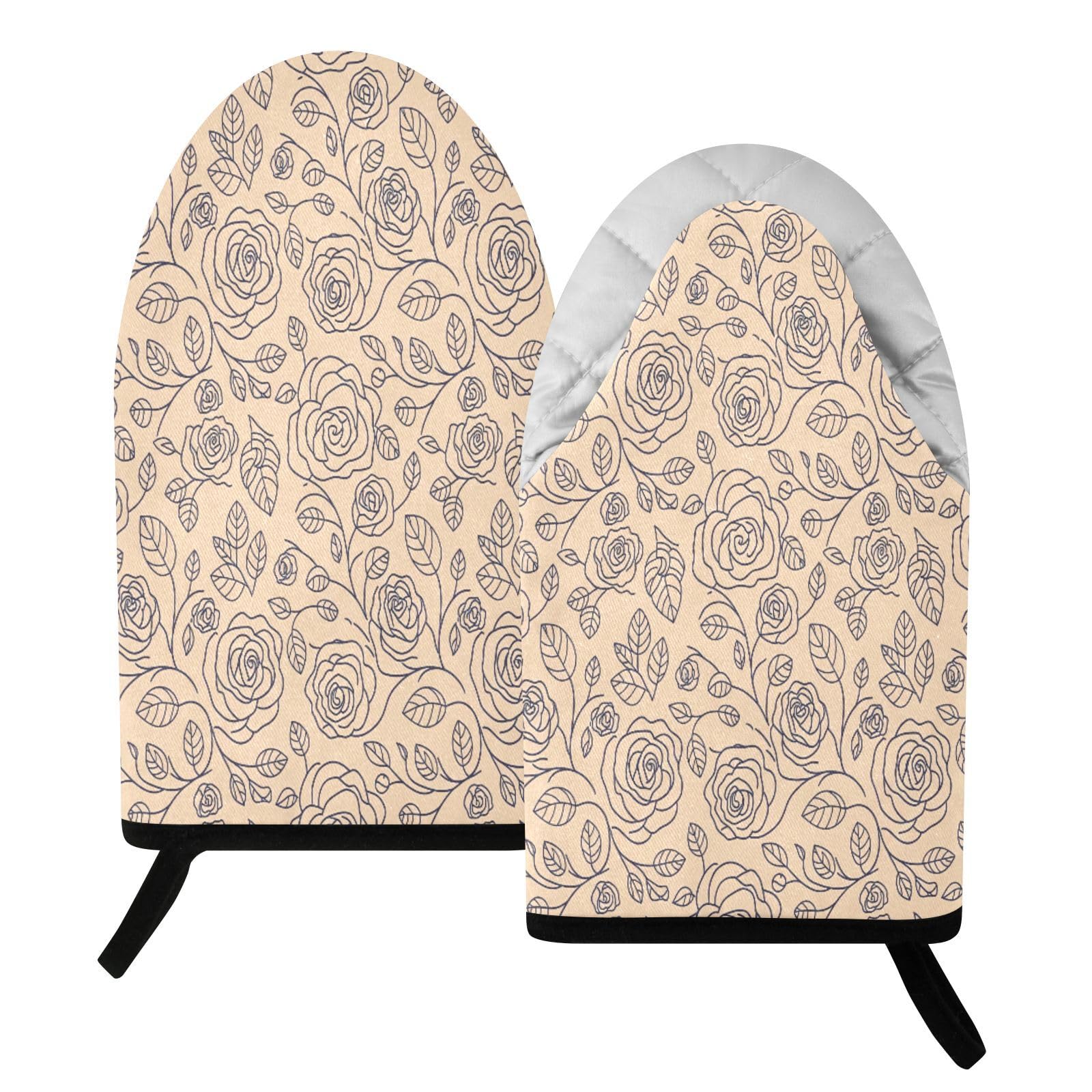 BURSTDDY Sketch Rose Oven Mitt,Heat Resistant Kitchen Mitts for Cooking
