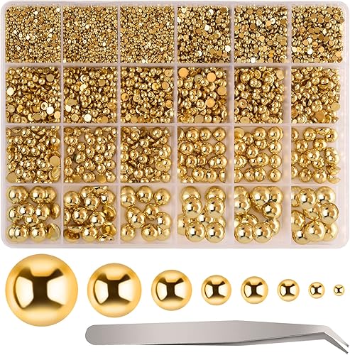 Miniatura 8 de FEPITO 11070 piezas de perlas de parte trasera plana, 8 tamaños, perlas medias redondas, cuentas de perlas de parte trasera plana, cuentas de media