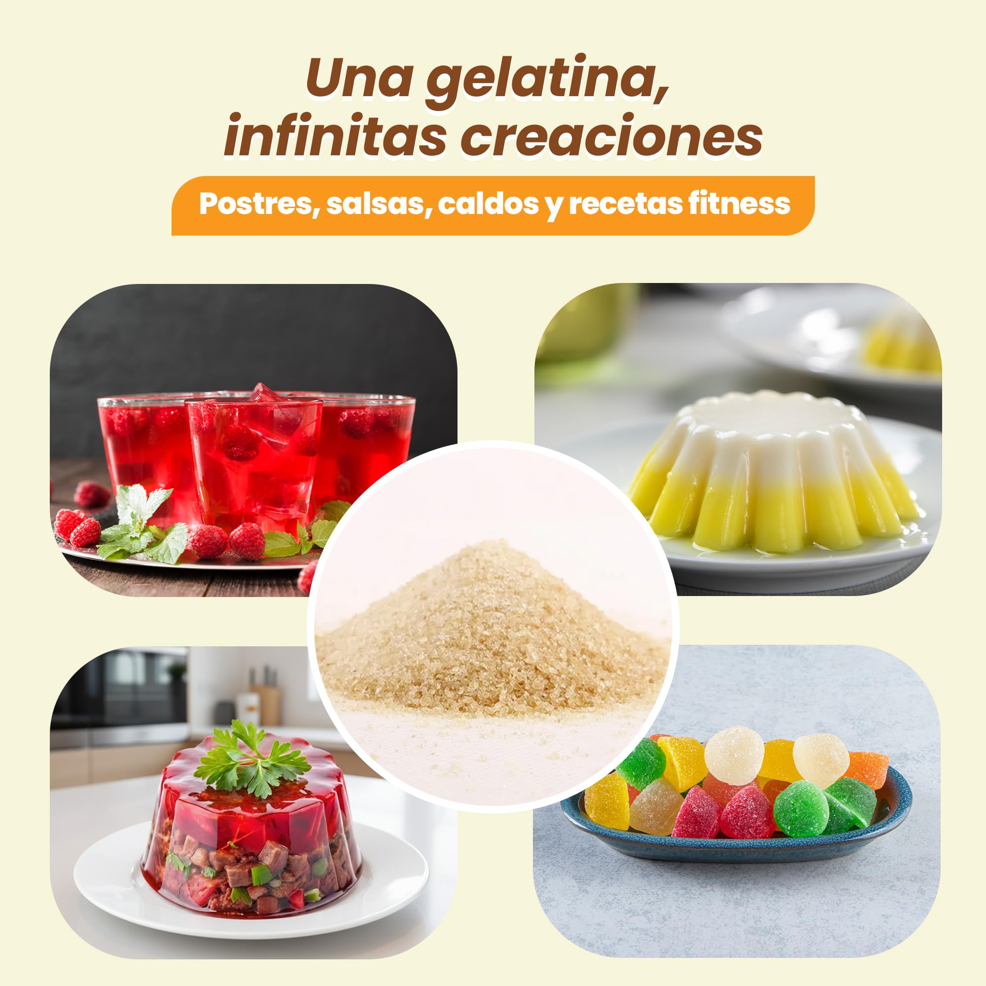 Snadi Gelatina bovina Polvo | 1 kg | 100% Pura, Sin Sabor y Calidad Profesional | Rica Aminoácidos Precursores Colágeno | Repostería, Postres y Salsas | Fácil Disolución Textura Perfecta