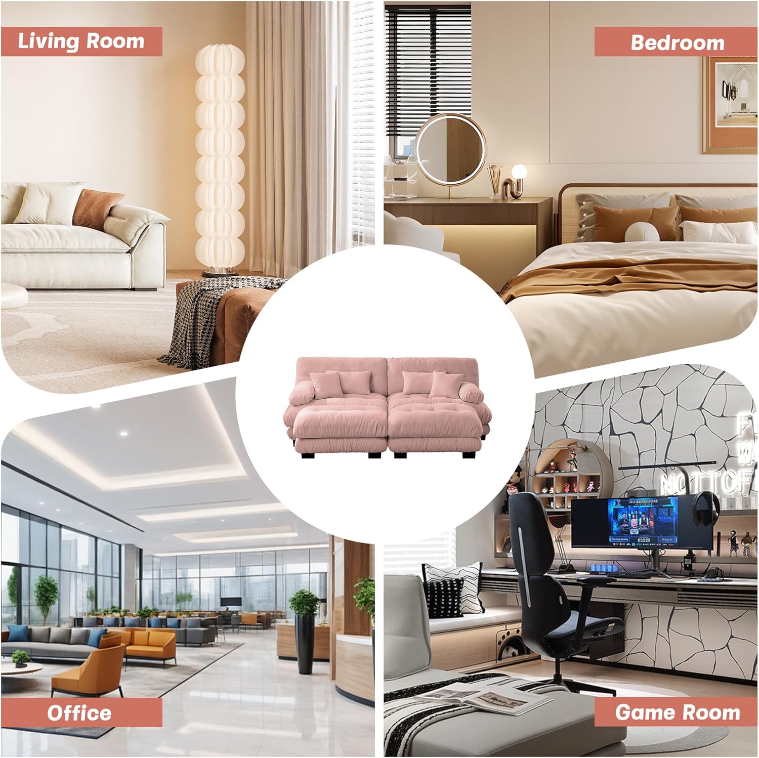 94.4'' Loveseat, Sectional Couch Sofa, Memory Foam Chenille Cloud Sofa with Pillow, Deep Seat Sectional Couch for Small Spaces, Studio Apartment, Game Room, Small Living Room