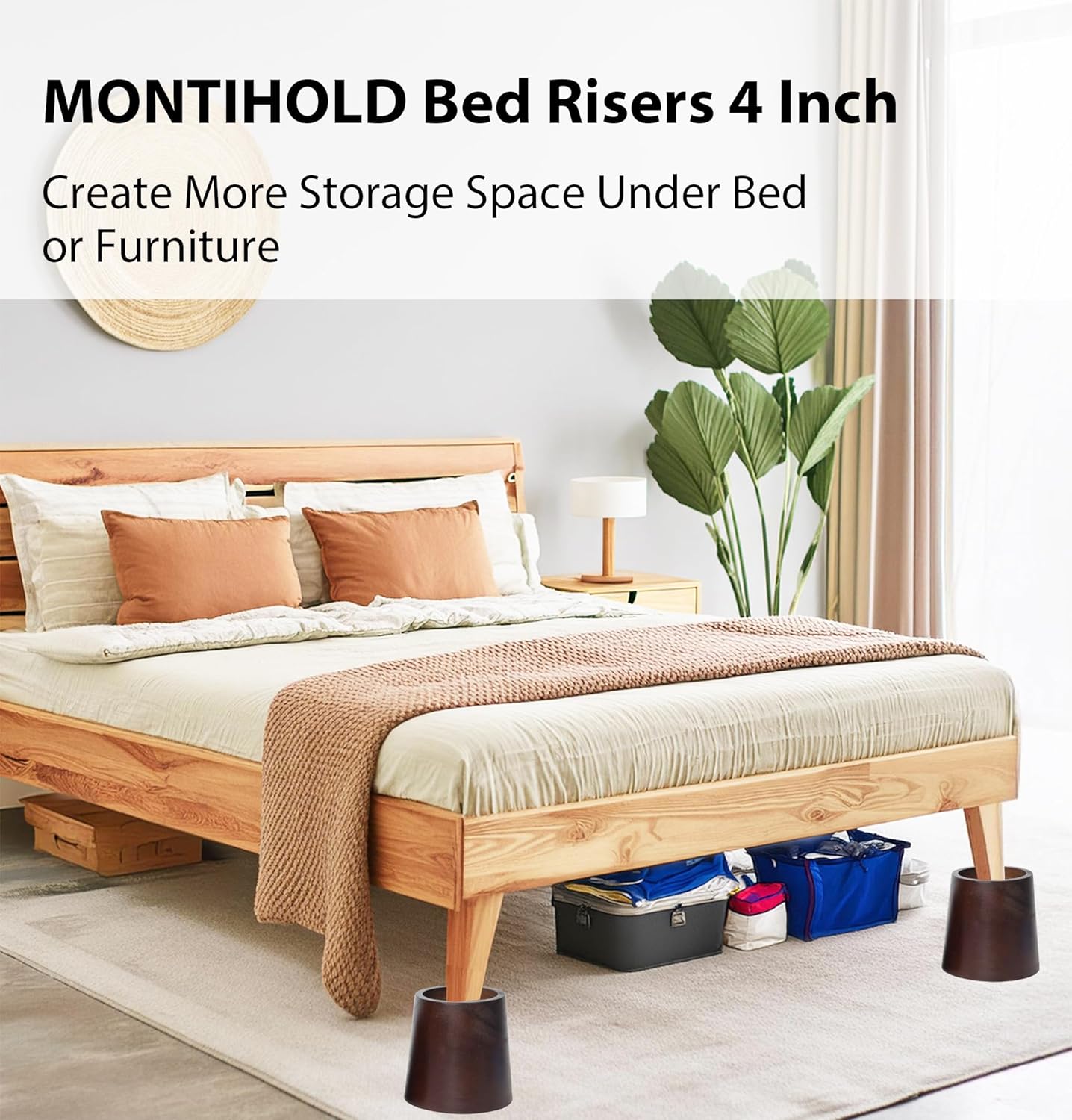 Bed Risers 4 Inch, Premium Pine Wood Furniture Risers - Sturdy 4-Inch Lifts for Heavy-Duty Support and Enhanced Decor (Dark Brown, 4 Inch)