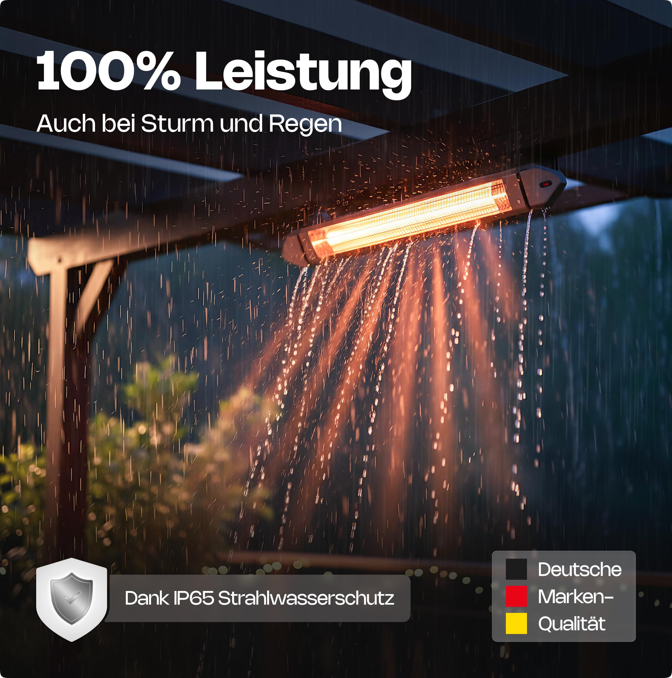 VASNER Teras 25 Infrarot Heizstrahler Terrasse - Terrassenstrahler 2500 W elektrisch - 4 Heizstufen Terassenheizer - Infrarotstrahler Terassenheizstrahler außen outdoor - Mit Fernbedienung (silber)