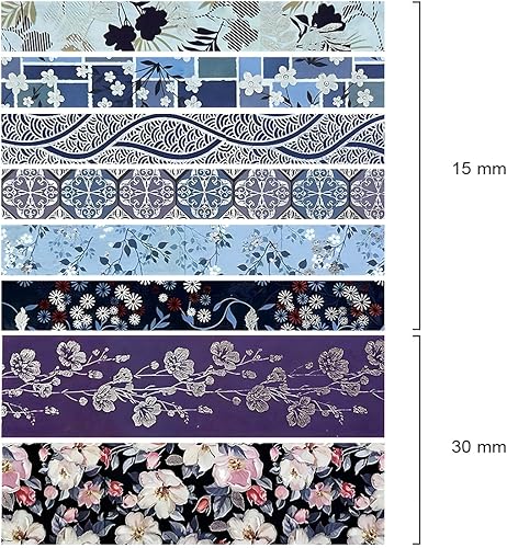 Miniatura 3 de allydrew Nature - Juego de cinta washi metálica para álbumes de recortes, papelería, diario, fabricación de tarjetas, (8 rollos), azul fresco floral