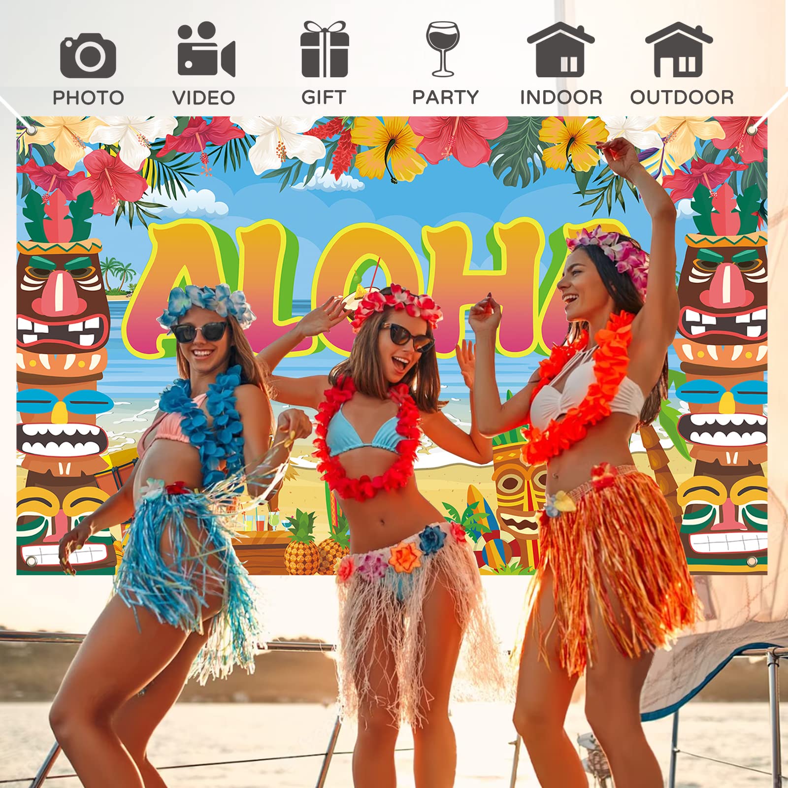 Koliphy Aloha Banner for Hawaiian Party Decoration Hawaii Summer Backdrop Banner Outdoor Decor - Image 4