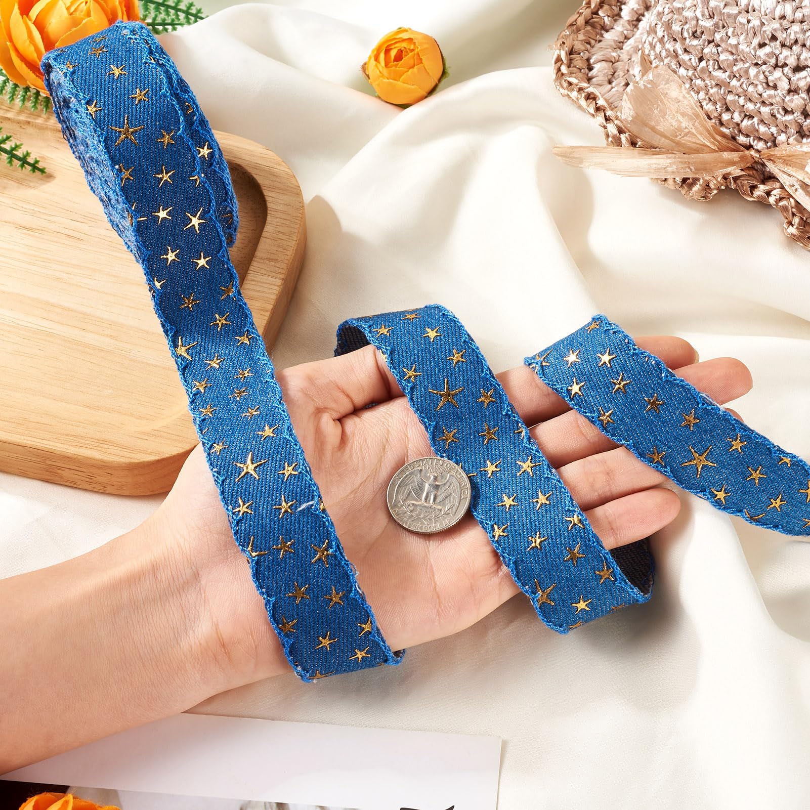 Amazon.com: FASHEWELRY 5 Yards Gold Star Denim Cloth Ribbons 1