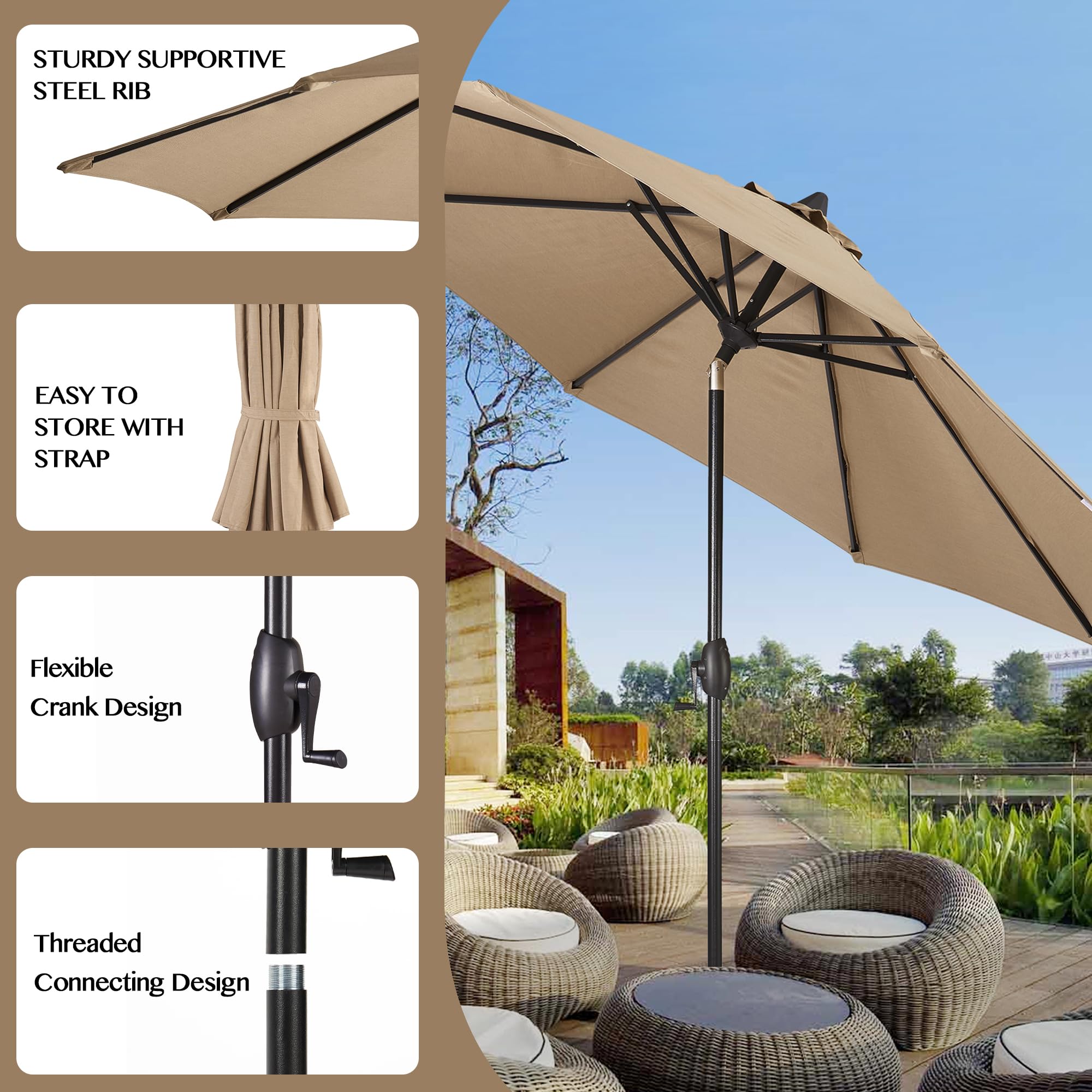 Ulax furniture Sunbrella 9Ft Outdoor Umbrella (Heather Beige) : Patio, Lawn & Garden