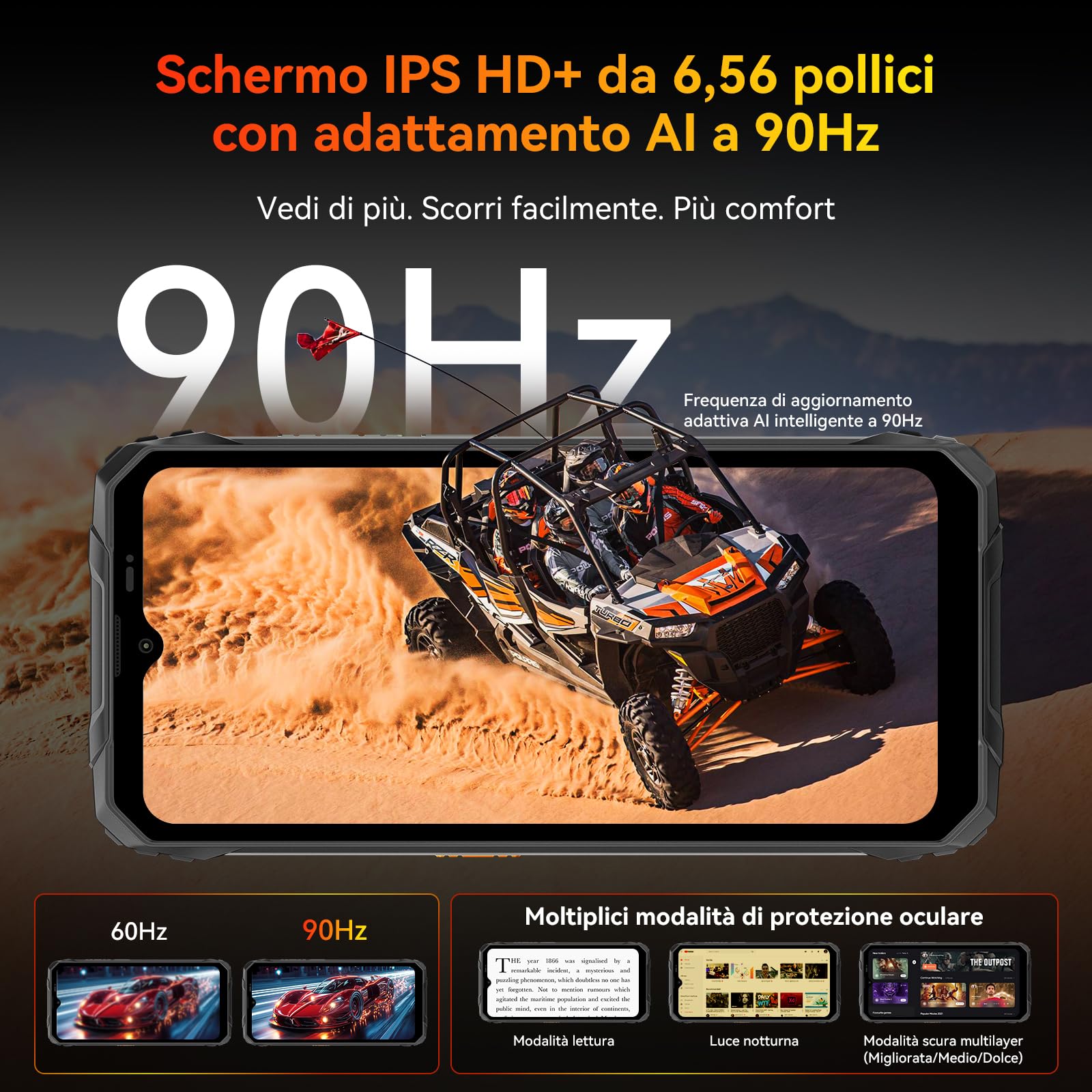 Blackview Fort 1 Rugged Smartphone Android 15, Batteria 10000mAh Telefono Indistruttibile, Gemini AI, 18(6+12) GB+256GB/2TB TF Celluare Antiurto, 6.56" HD+, 4G/NFC/OTG/Fingerprint/GPS/2 Anni Garanzia