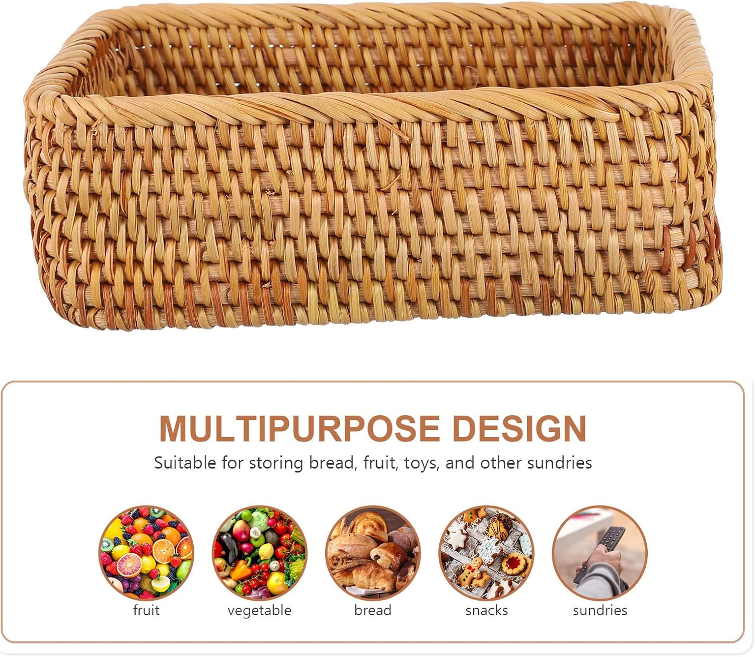 storage basket vanity decor rattan basket makeup pallet desktop decor coffee table tray jewelry showcase Sundries Rattan Toiletries Vegetables Holder with handle Zerodeko