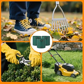 3 x 120 L Garden Waste Bag Sturdy Garden Sack Leaf Bag with Handles Green Cutting Bags Foldable Waterproof for Garden Waste Lawn Cutting Weeds