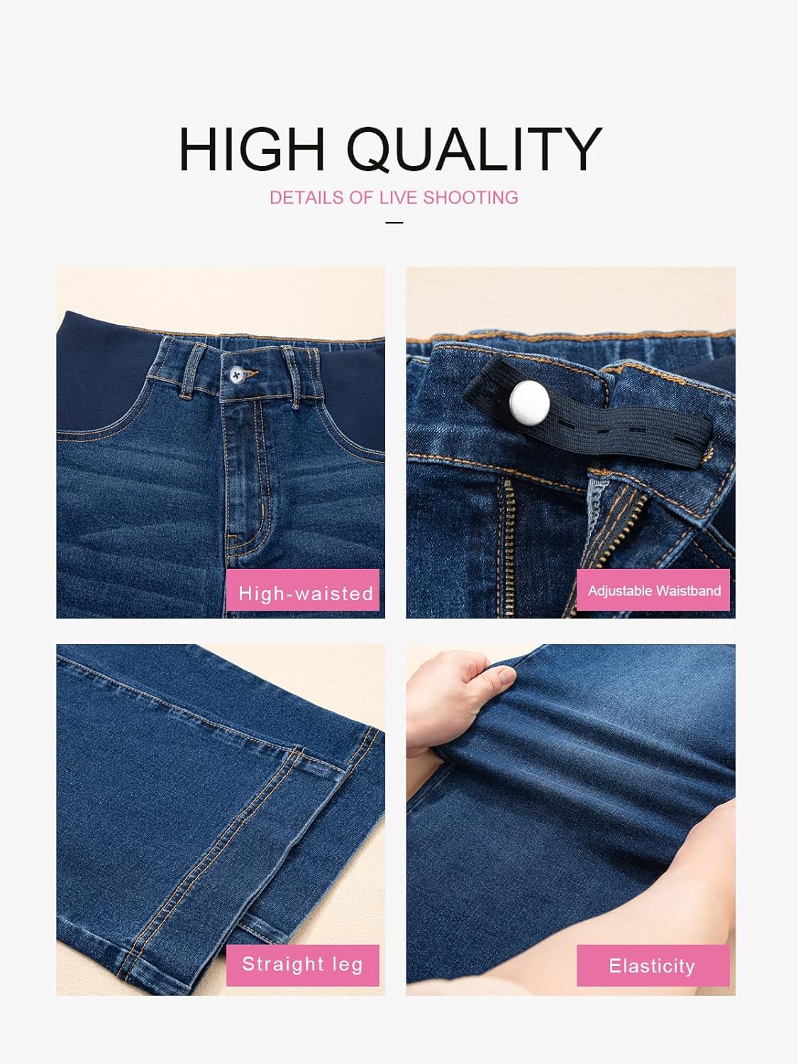 BLENCOT Women's Maternity Jeans High Waisted Wide Leg Stretchy Denim Pants Pregnancy Clothes - Image 5