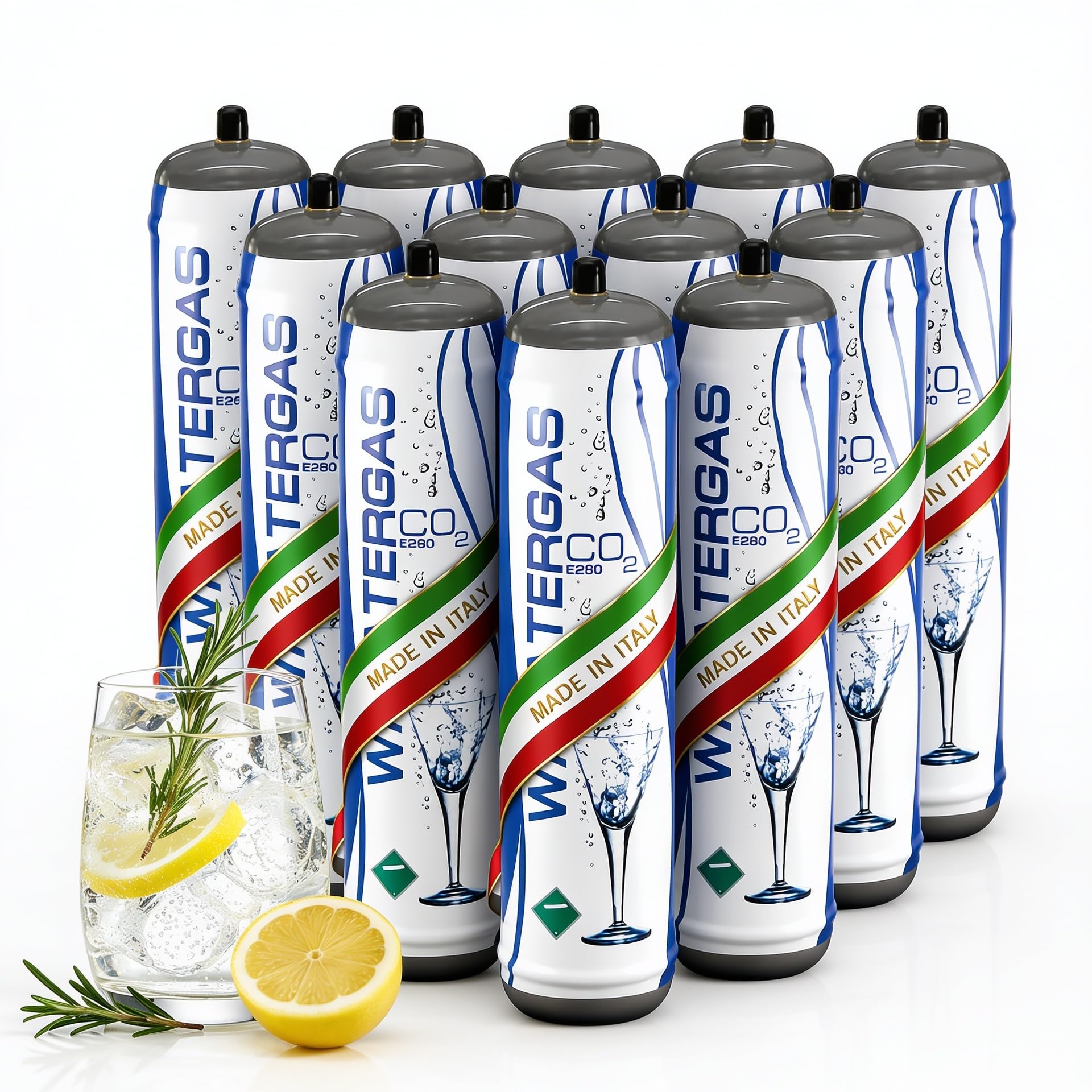 Bombola CO2 per Gasatore e Depuratore Acqua Frizzante - Ricarica 600g E290 Alimentare - Attacco M11x1 - Scorta Annuale Risparmio 12 Bombole - 100% Made in Italy