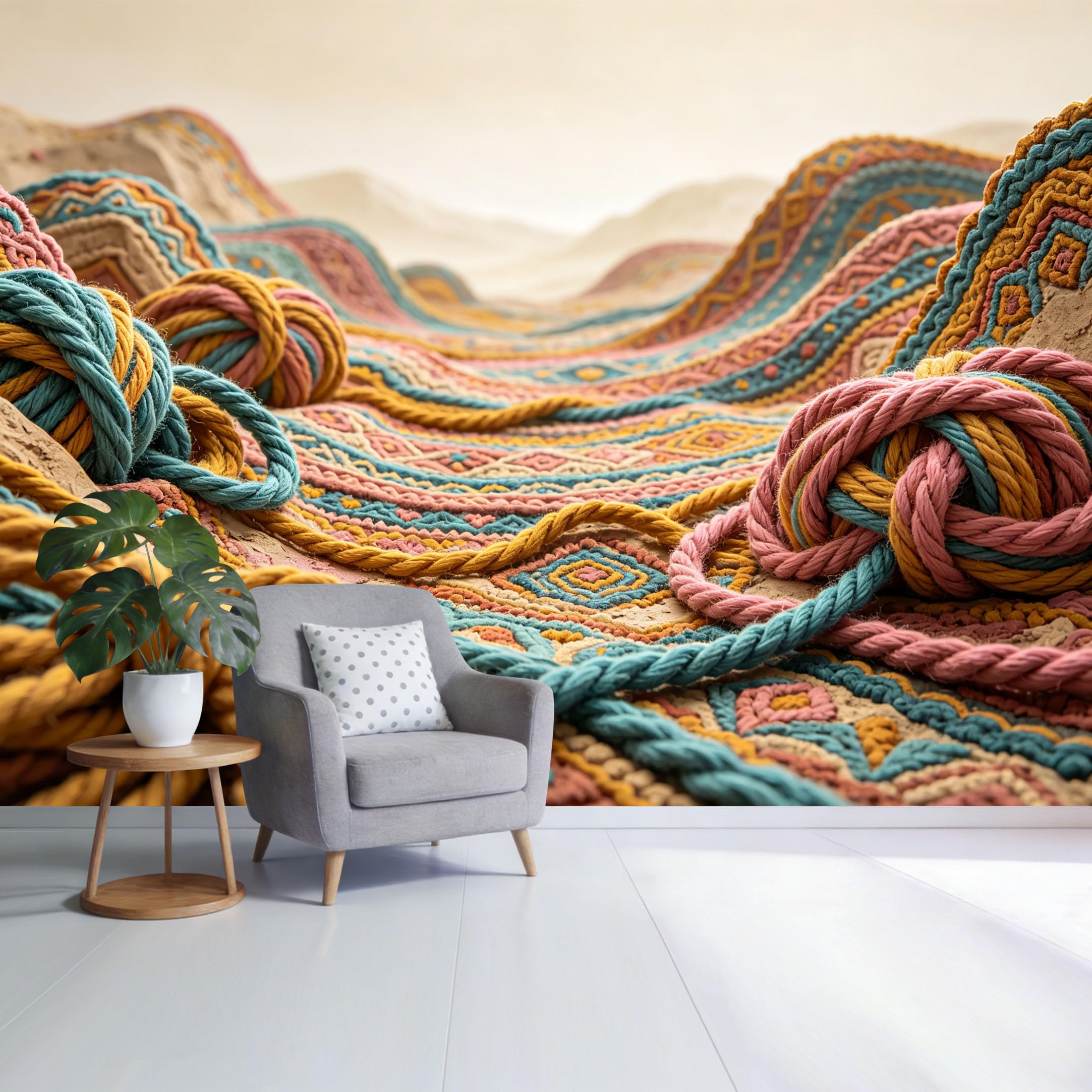 Custom Size Wall Mural Colorful Woven Rope Texture Bohemian Pattern Abstract Textile Art SelfAdhesive Wall Fabric Removable Wallpaper for Home Office Decor