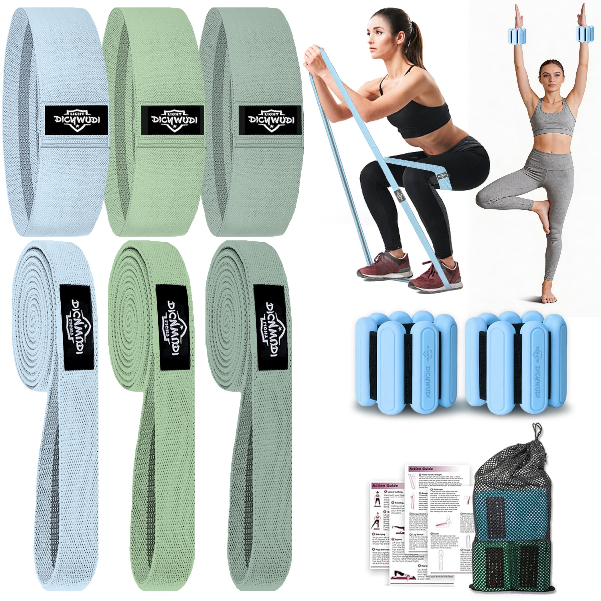 DICYWUDI Fabric Resistance Bands for Working Out, 6Pack Non-Slip Exercise Bands for Women and Men, Fabric Booty Bands for Home, Fitness, Pilates, Stretching