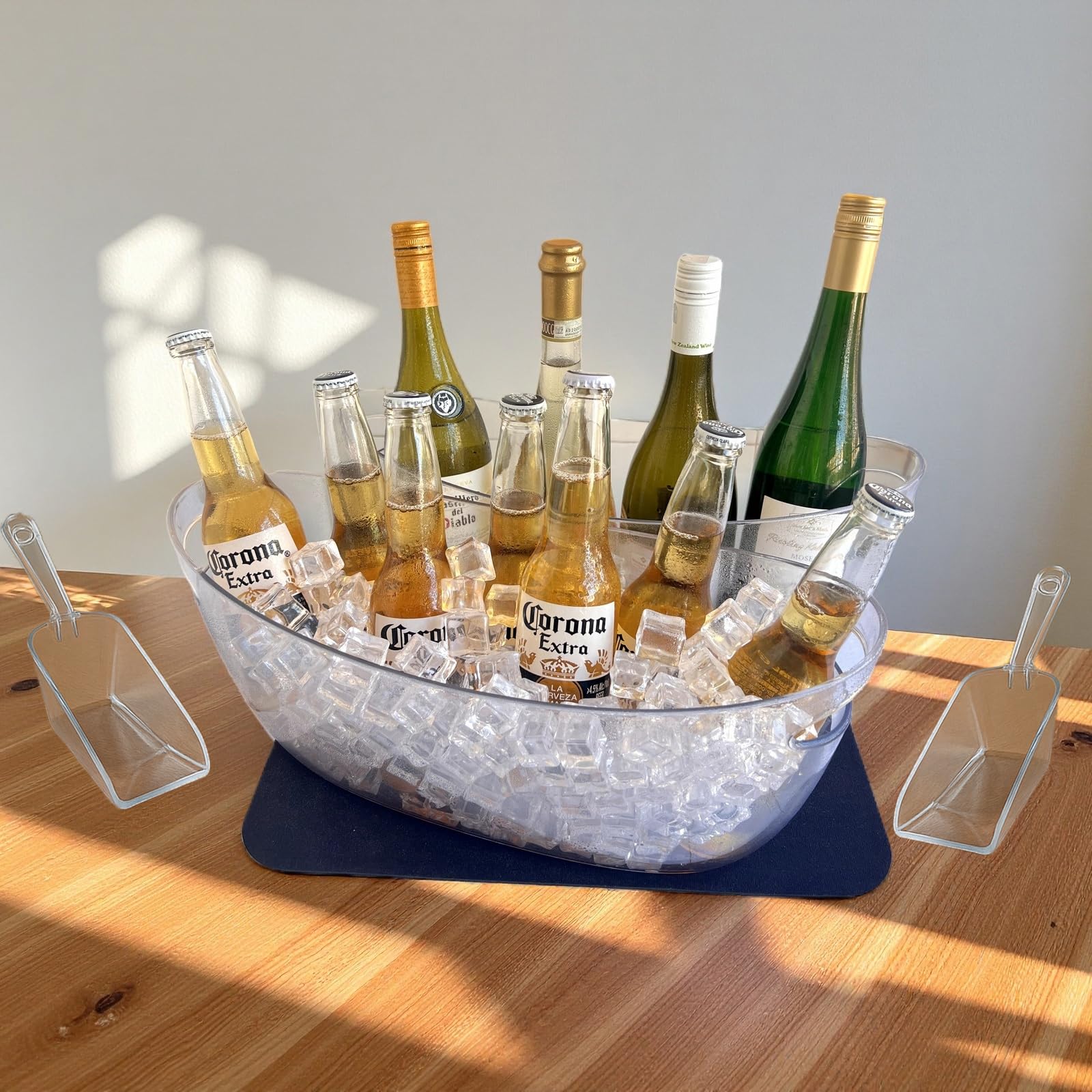 SIUPER 5.5L 16.7x6.4x7.3in Small Ice Bucket 2PCS with Drying Mat & Scoops for Parties, Mimosa Bar Supplies Beverage Tubs for Champagne Beer Sparkling