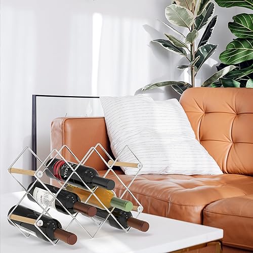 Miniatura 10 de Mango Steam Elegante soporte para 10 botellas de vino para almacenamiento en encimera y refrigerador, cromo plateado