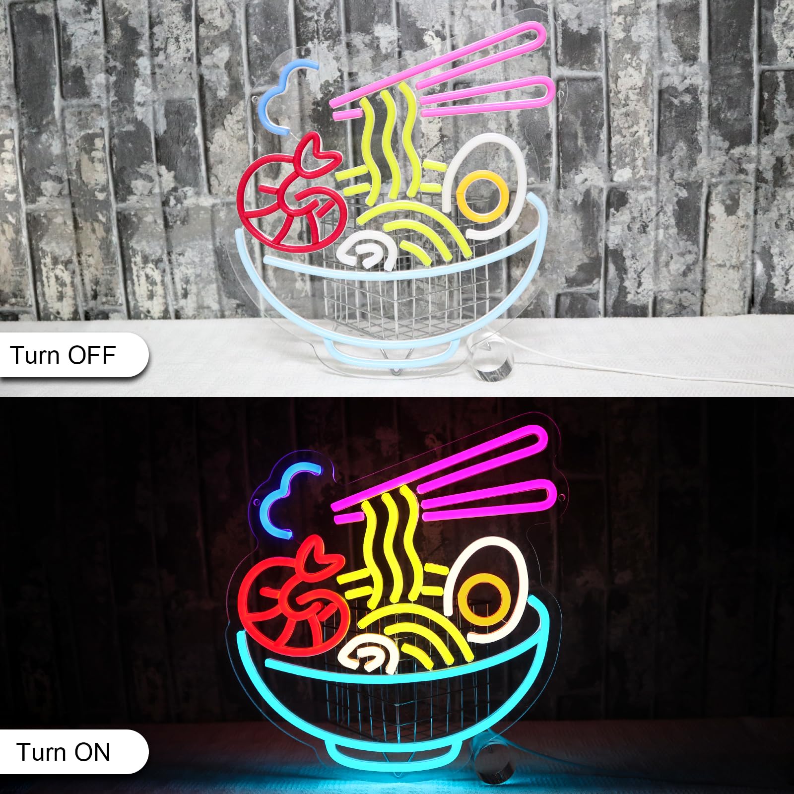 Ramen Neon Schild Bunt Led Neonschild Wand Noodles Neon Sign USB Nudeln Led Schild für Resturant Ramen-Laden Küche Snack-Bar Wohn-Esszimmer Brunch Party Home Store Geschenke