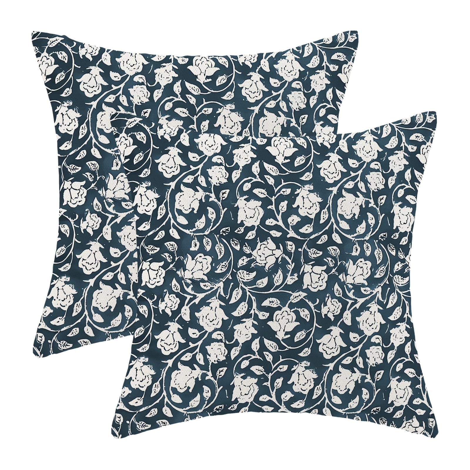 CXMEIFLY Navy Blue Cream Pillow Covers 18 x 18 Inch Set of 2 Boho Vintage Floral Decor Throw