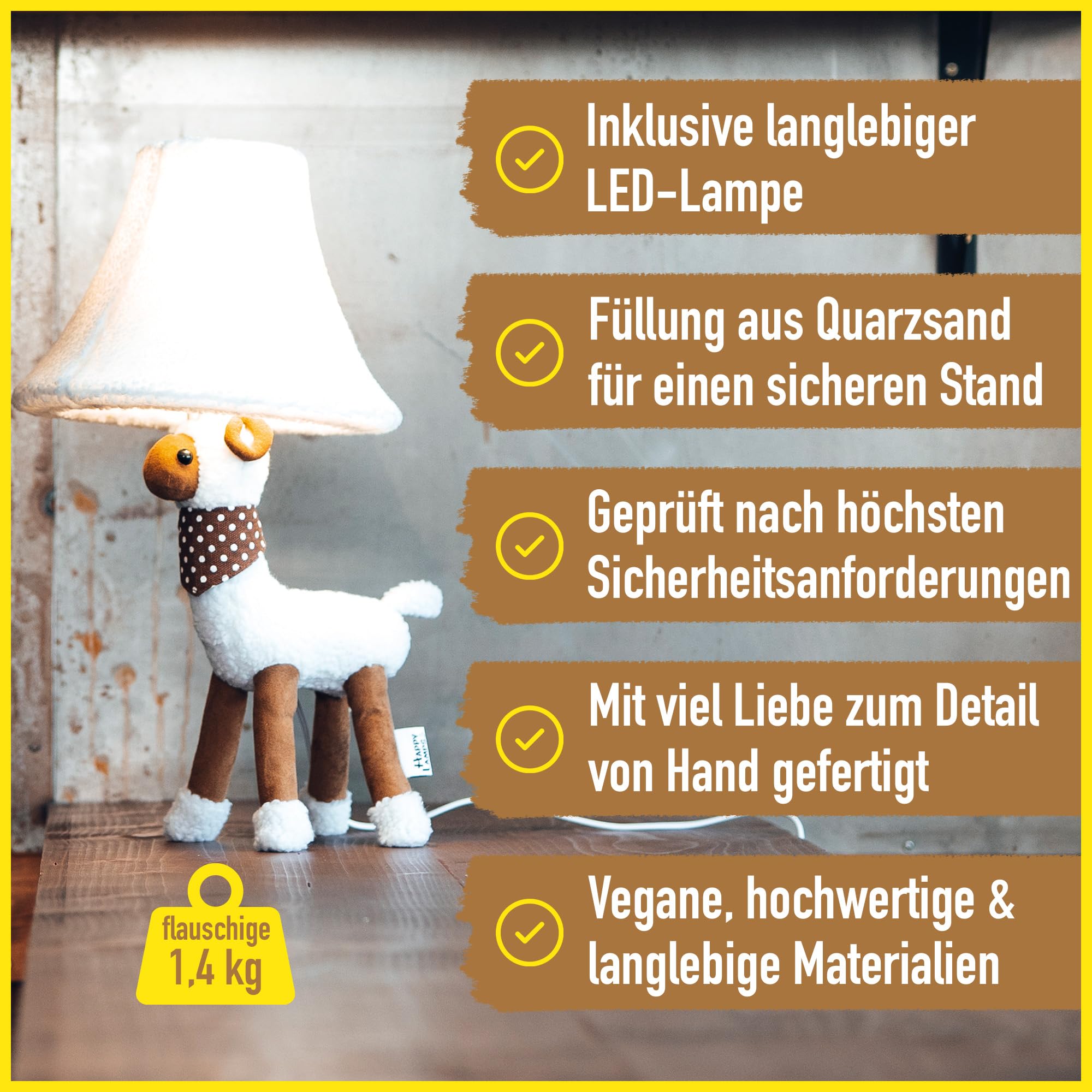 Wolle Tischlampe LED flauschig Design Kinderzimmer Babyzimmer kindersicher Handarbeit