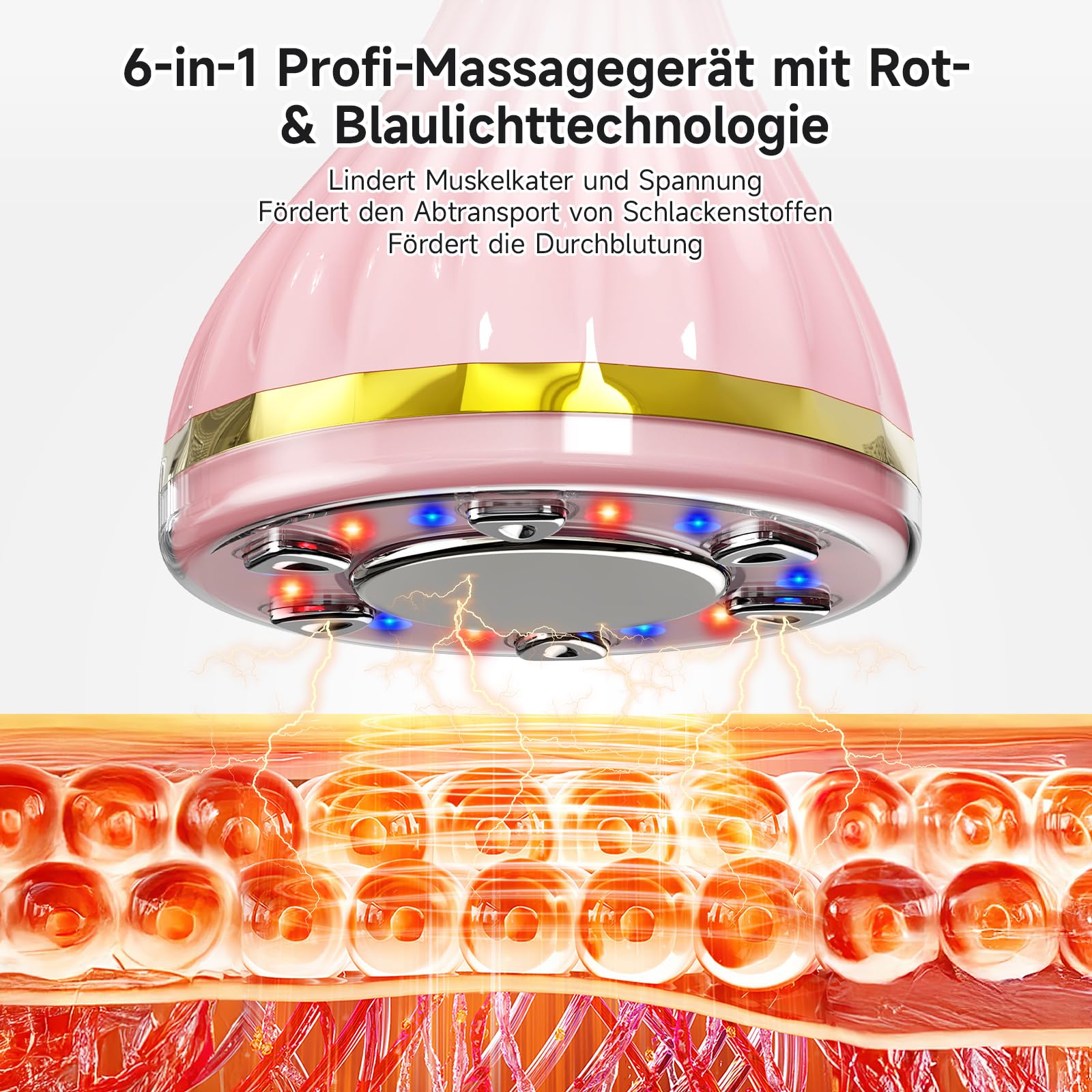 6-in-1 Kavitationsgerät Anti-Fett-Massagegerät mit Ultraschall-RF, EMS, rotem/blauem Licht, für Gesicht und Körper