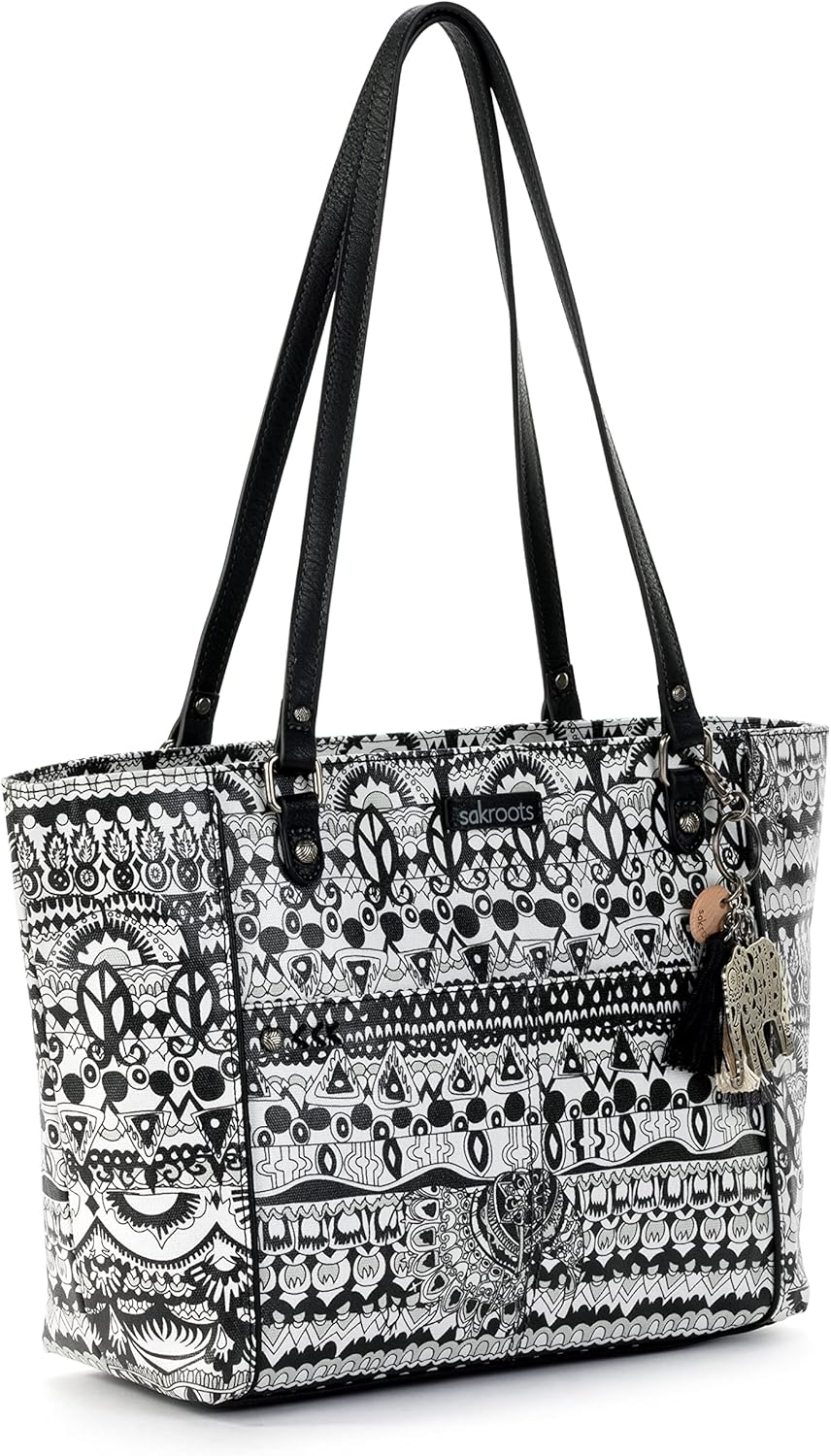 Sakroots Womens Metro Tote Bag In Cotton Canvas, Large & Roomy With Zip Closure