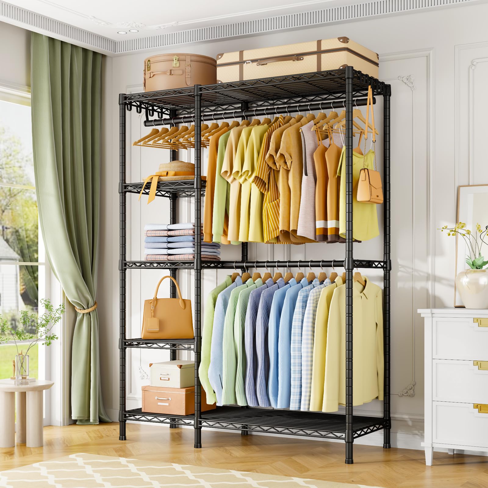 Perchero F2, perchero resistente de 5 niveles para dormitorio, organizador de almacenamiento de armario ajustable independiente, 46.1 pulgadas de ancho x 15.4 pulgadas de profundidad x 78.3 2