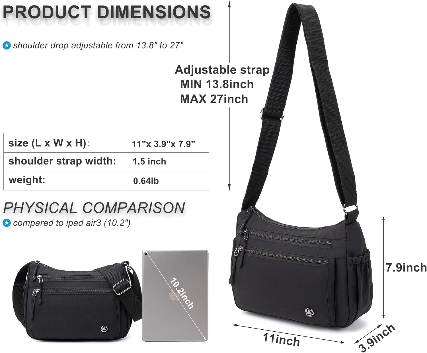Pealwel Casual Crossbody Bag with Anti Theft Pocket - Women Lightweight Water-Resistant Purse Bag