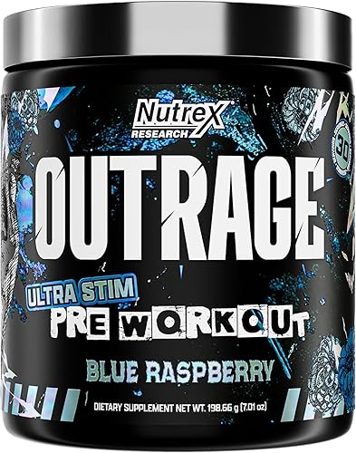 Outrage Ultra HIGH STIM - Polvo de preentrenamiento para hombres, 400 mg de cafeína, L-citrulina, beta-alanina, creatina, energía extrema, enfoque,