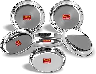 Sumeet Stainless Steel Heavy Gauge Medium Halwa Plates with Mirror finish 17cm Dia - Set of 6pc