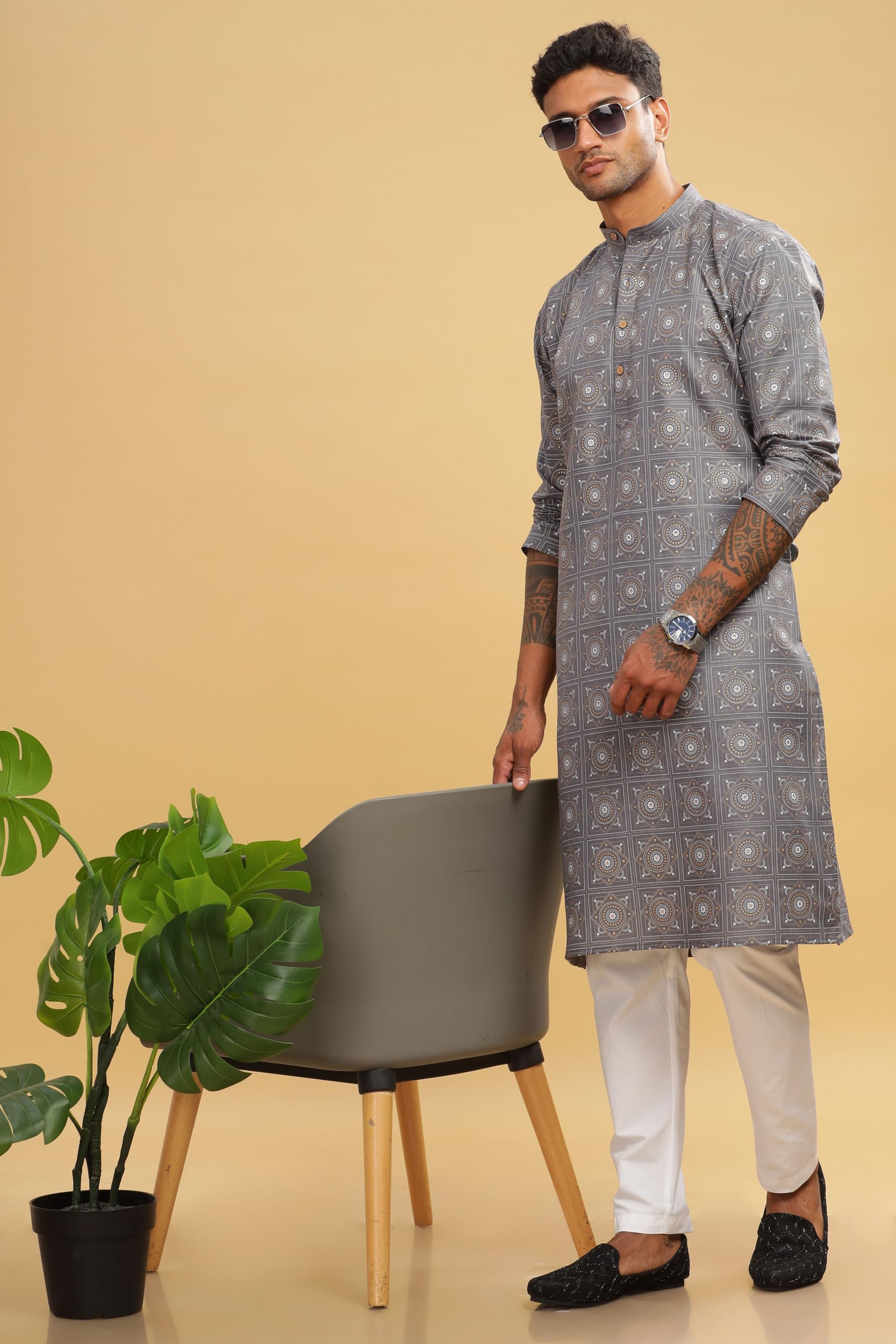 Be Active Men's Cotton Regular Kurta (C-399-2_Xl_Grey)