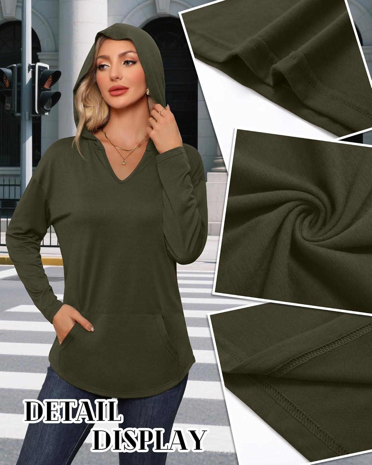 3 Pack Women's Long Sleeve Hoodies V Neck Curved Hem Sweatshirts Casual Loose Fit Lightweight Workout Fall Pullovers - Image 6