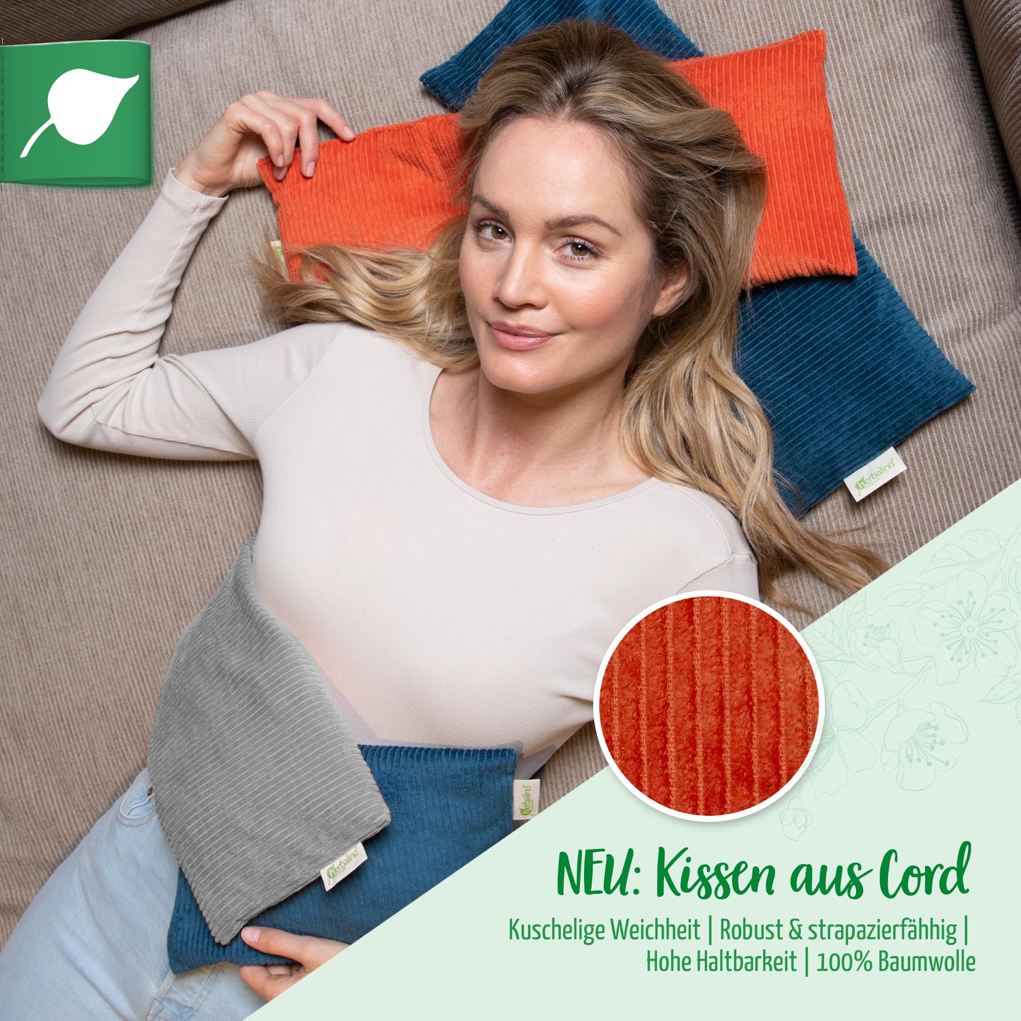 HERBALIND Robustes Kirschkernkissen Cord Premium30x20cm 600g (M) - Handmade in Germany - Wärmekissen für Mikrowelle - 100% Baumwolle für Erwachsene Kinder (Cordstoff, grau)
