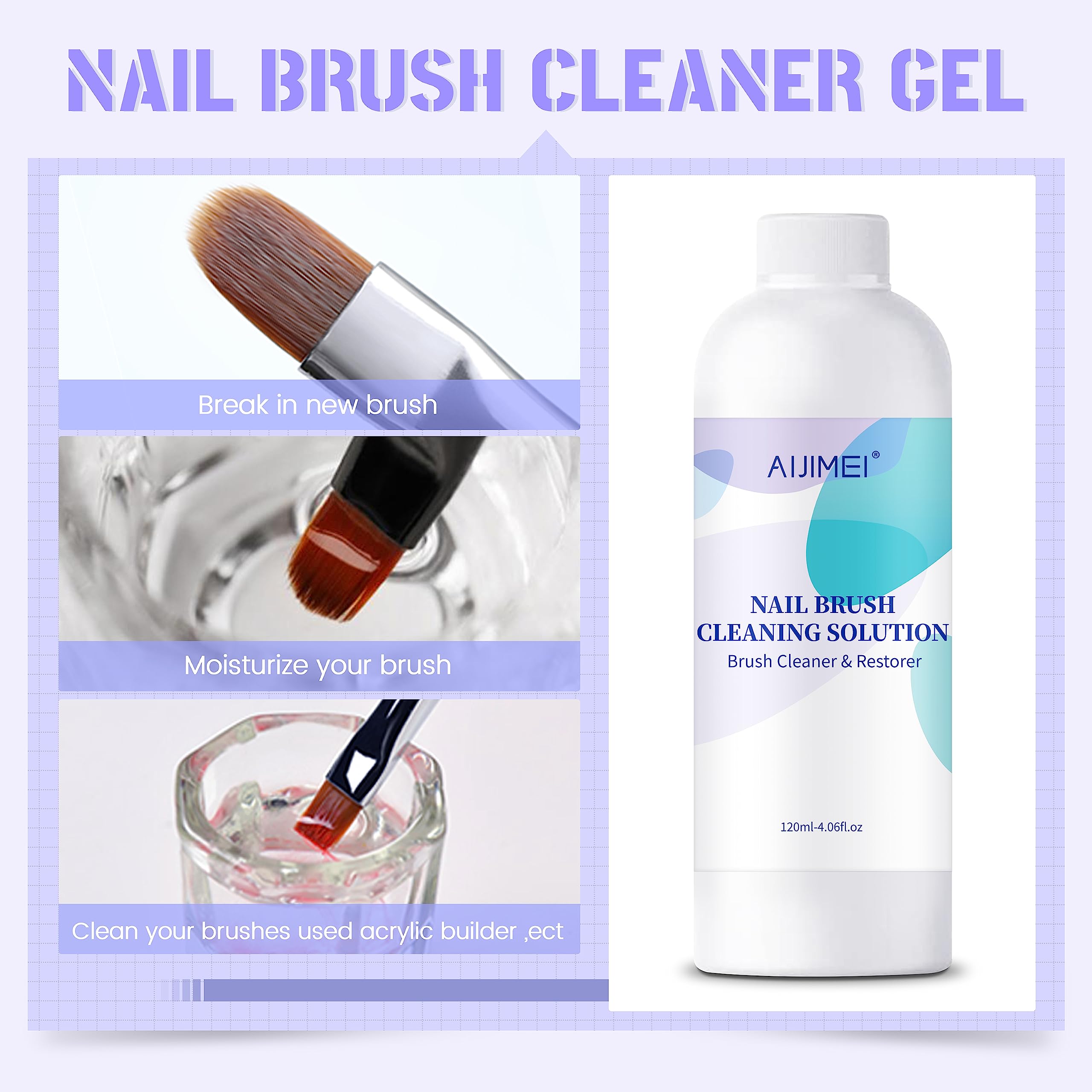 Aijimei Nail Brush Cleaner Restorer Solution Acrylic Nail Brush Cleaner Quickly Clean for Acrylic Nail Brushes Glitter Gel Nail polish Brushes - Image 2