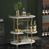 PAUKIN Gold Bar Cart with 4-Tier Shelves, 360° Rotating Wine Rack & Glass Holders - Mobile Serving Cart for Home, Kitchen, Bar