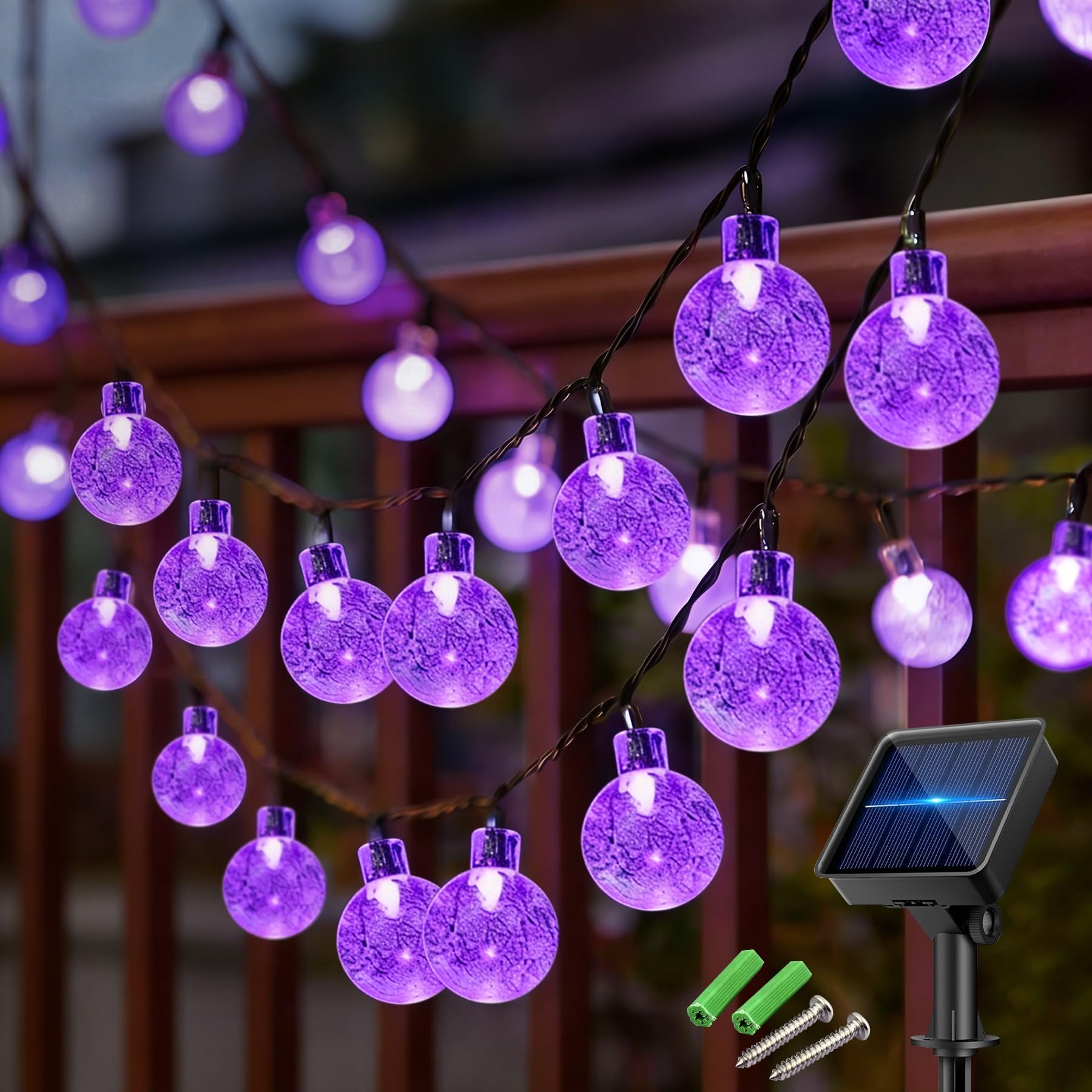 Laihur Purple Solar String Lights Outdoor Garden, 50Led 8 Modes Solar String Lights Waterproof, 7M/23Ft Garden Lights, Timer Solar Powered Fairy Lights For Yard Patio Home Party Decoration (Purple)