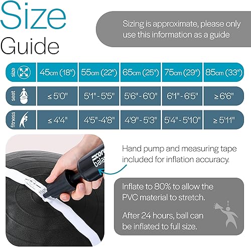 Miniatura 5 de Core Balance Exercise Ball, Stability Ball for Yoga, Pilates and Fitness, Gym Ball for Home Gym and Office Chair, Training, Physical Therapy, Anti