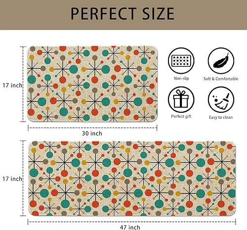 Miniatura 3 de Juego de 2 alfombras de cocina atómicas de mediados de siglo, antideslizantes, lavables, tapetes de cocina retro de los años cincuenta, decoración